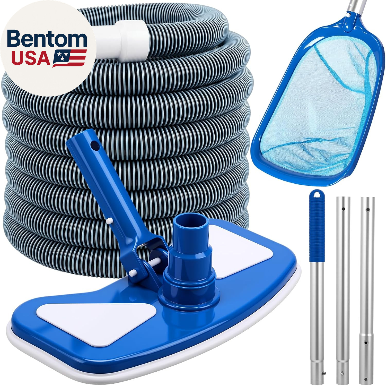4 Pcs Swimming Pool Vacuum Kits 11.8&Prime; Vacuum Head with 1-1/2&Prime; X 29.5 Ft Hoses, 1