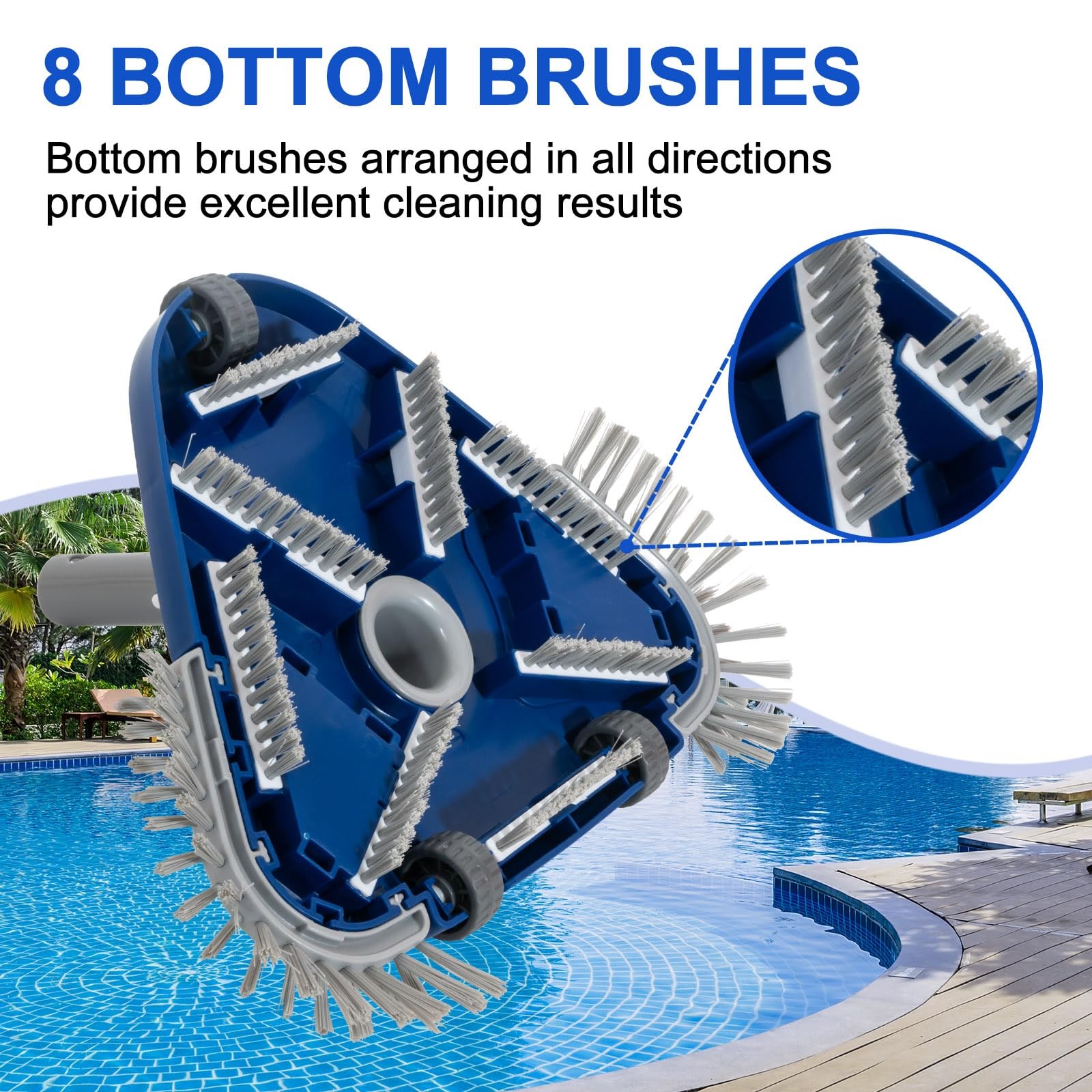 Weighted Pool Vacuum Head 360° Swivel Hose 11/4 11/2 Side Bottom Brushes
