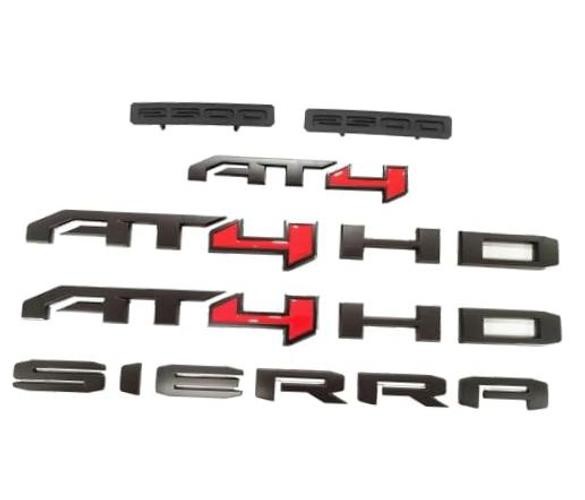 6Pcs Replacement for 2024-2025 Sierra 2500HD AT4 Emblem Bumper Matte Black Red