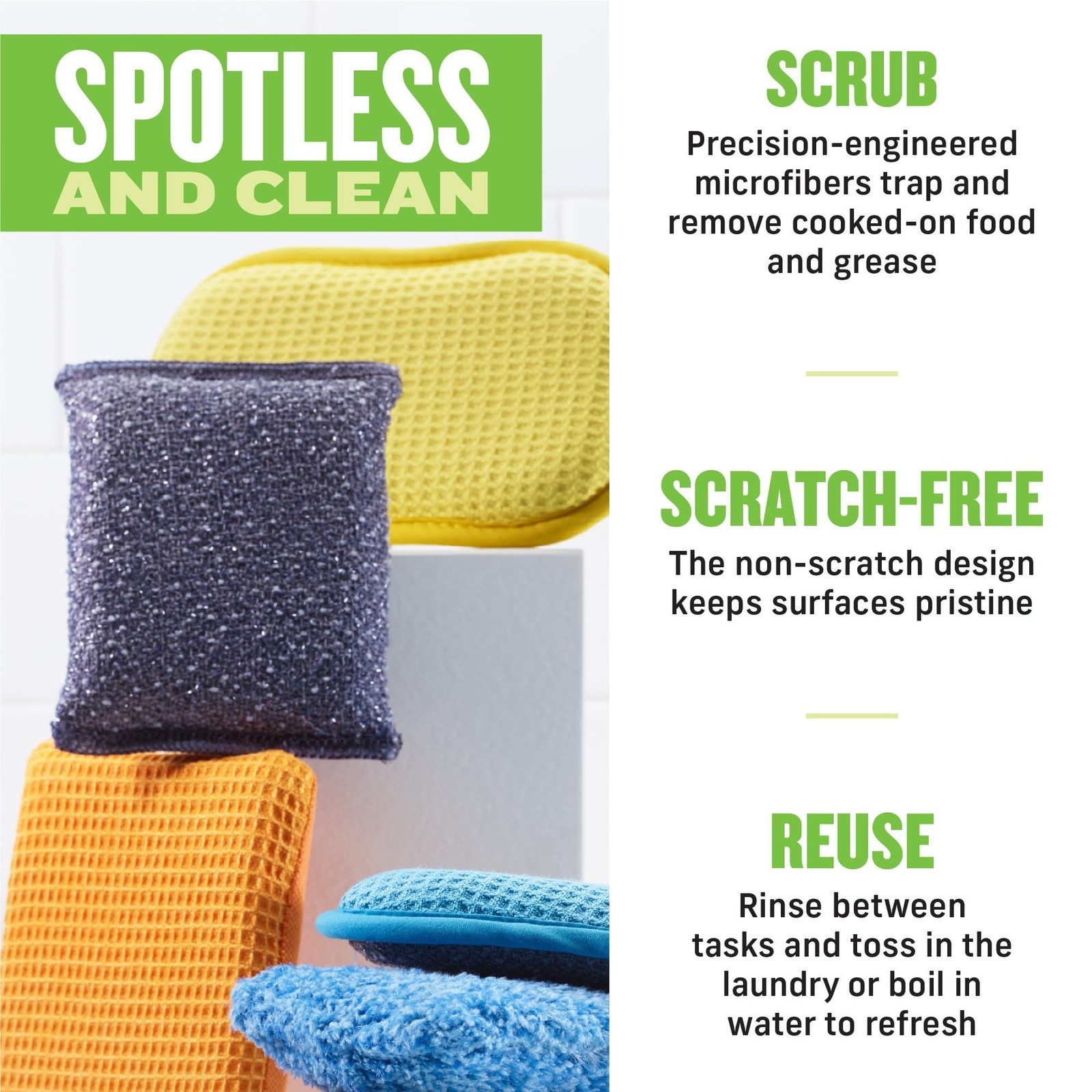 Microfiber Non-Scratch Scrubbing Thick Pads 2-Pack, Washable, Streak-Free Clean