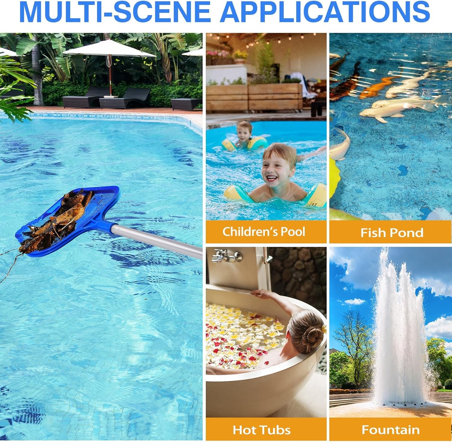 Pool Skimmer Net with 5-Section Aluminum Pole 64&Prime; for Cleaning Pools