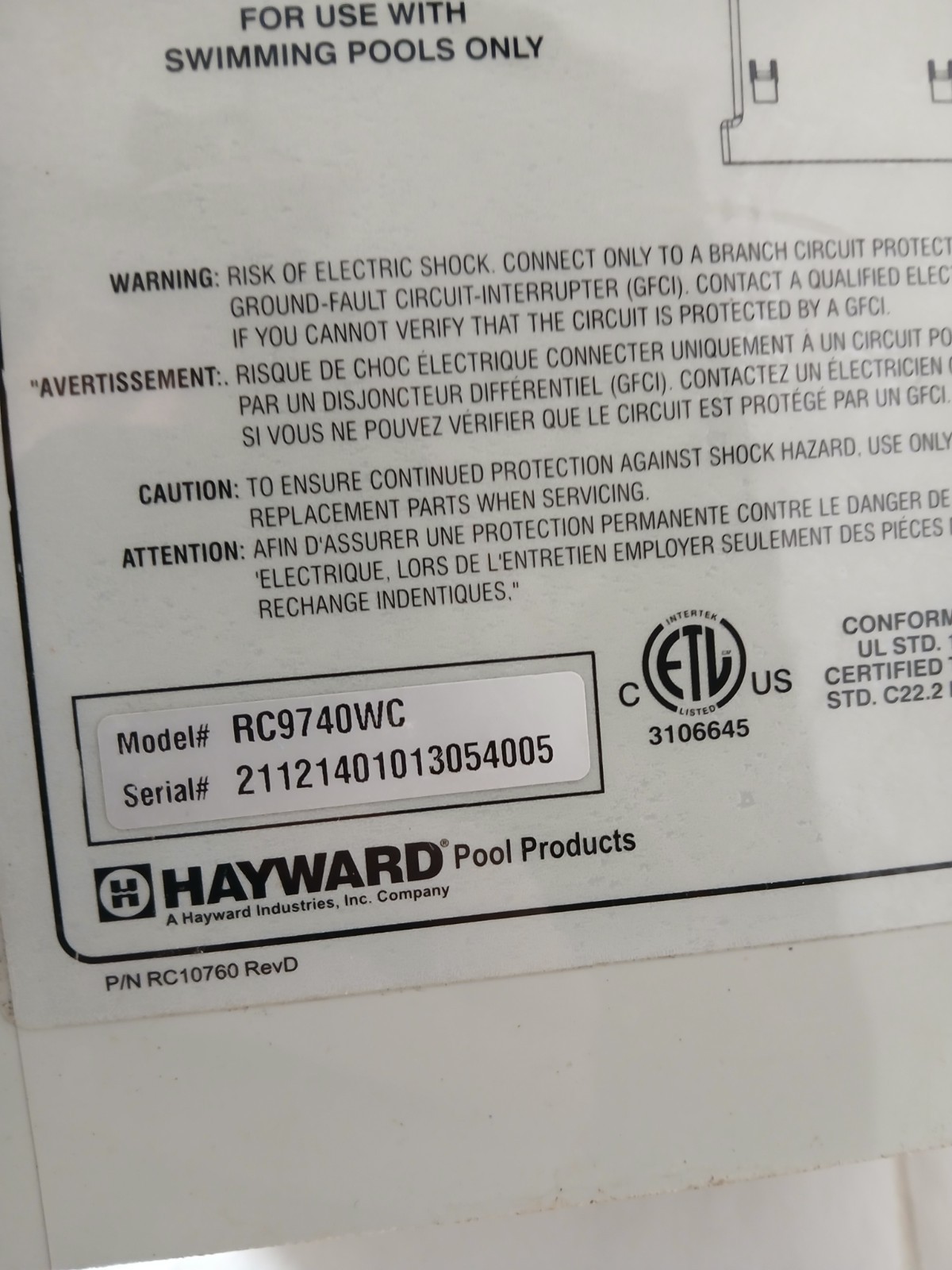 Hayward RC9740WC Pool Cleaner Power Supply Control Unit 24V DC RC10760 – TESTED