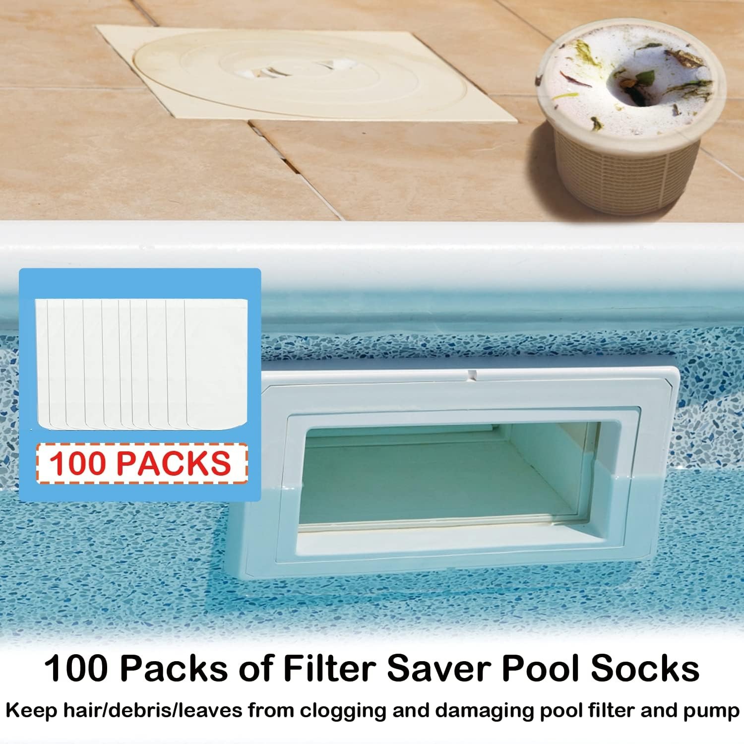 100 Pack Pool Skimmer Socks, Reusable Pool Socks for Skimmer Basket, Skimmer Soc
