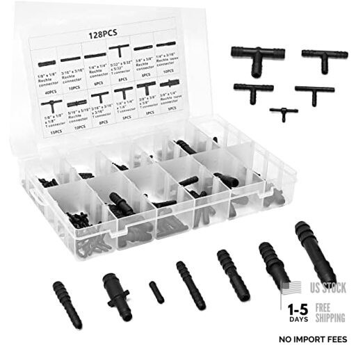 VIKKSAER 128Pcs Vacuum Hose Automotive Vacuum Line Connectors Nylon Tee