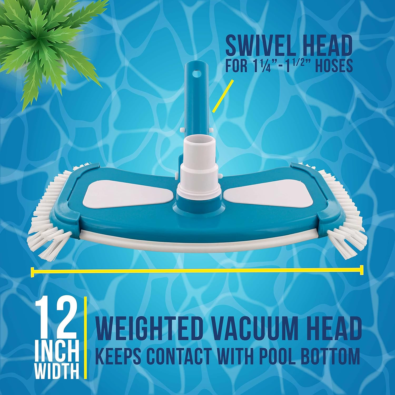 12&Prime; Deluxe Weighted Butterfly Pool Vacuum Head with Side Brushes, Swivel Hose Co
