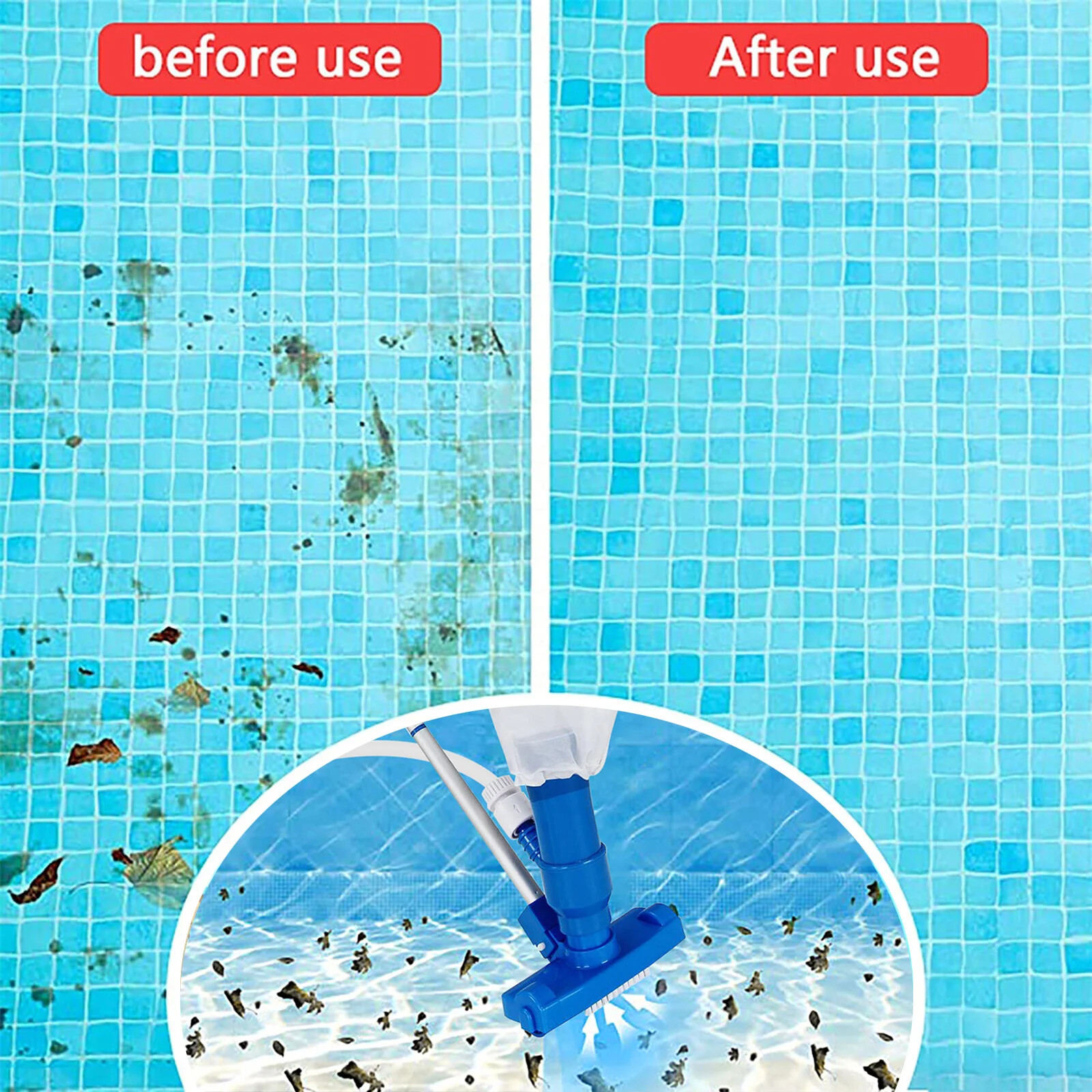 Pool Vacuum Head with Brush Bag Pole Vacuum Cleaner Cleaning Disinfect Tool for