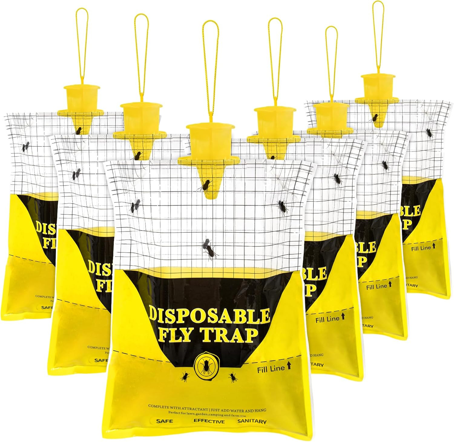 Outdoor Fly Traps for Patio, 6 Pack Pre-Baited Big Fly Bags Outdoor Disposable,