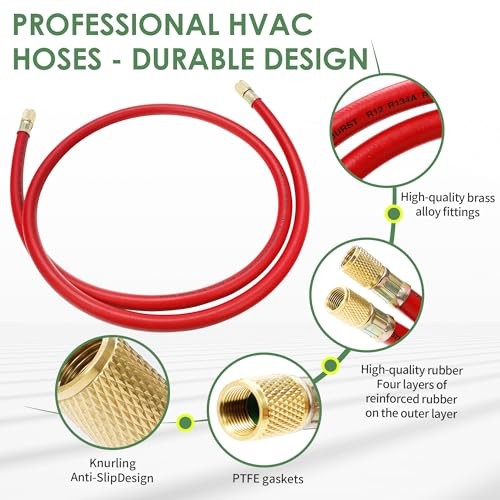 New 3/8&Prime; HVAC Vacuum Hose, Red (High Side) Refrigerant Charging Hose,Standard