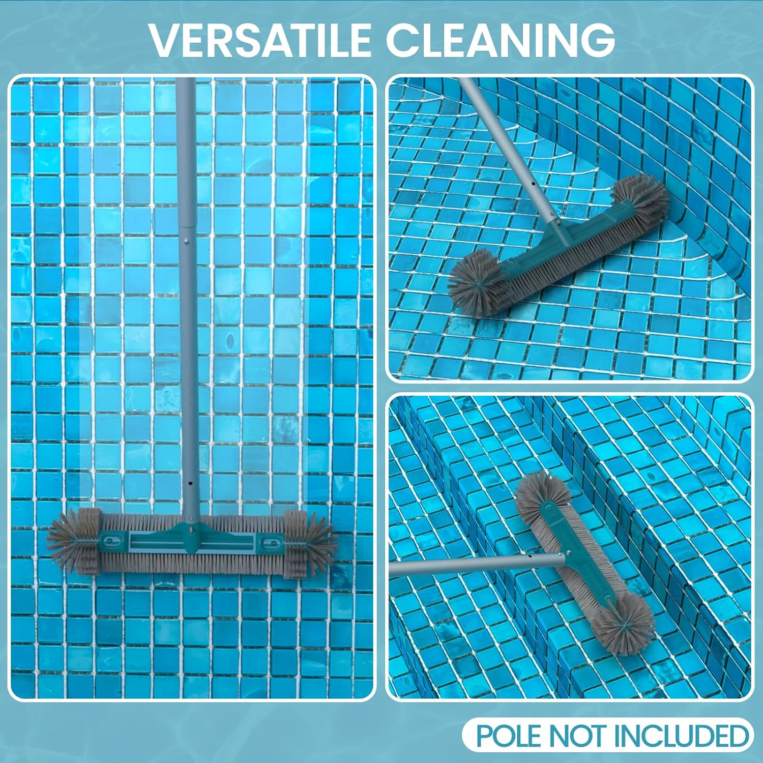 20” Pool Brush Head with Round Ends, Nylon Bristles, Extra Wide Plastic Pool Scr