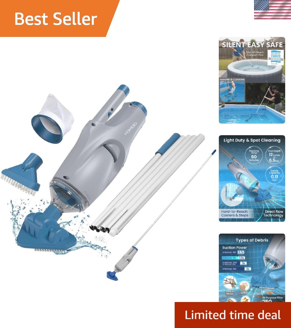 Rechargeable Handheld Pool Spa Hot Tub Vacuum Cordless, , Aluminum Pole and 2…