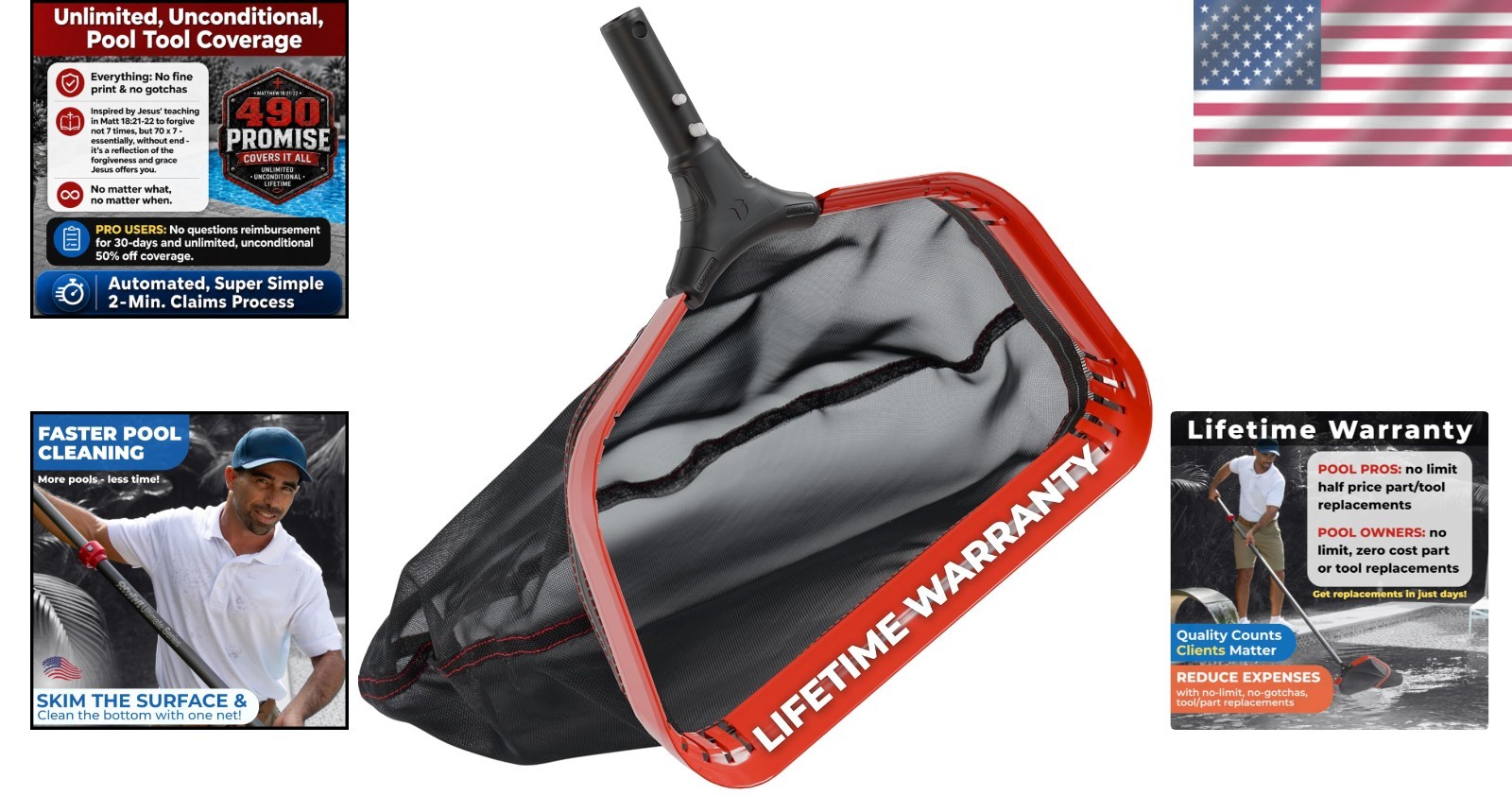 ProTuff Swimming Pool Leaf Rake with Aluminum Handle