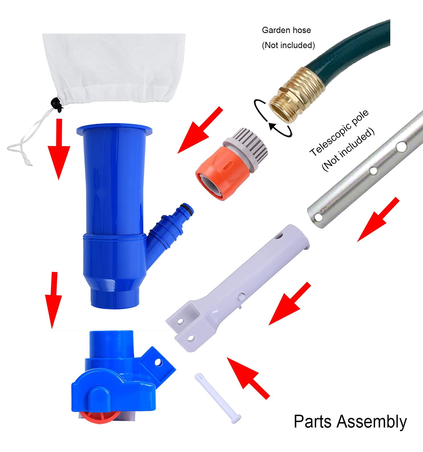Pool Spa Jet Vacuum Cleaner w/Brush for Frame Above Vacuum, Blue