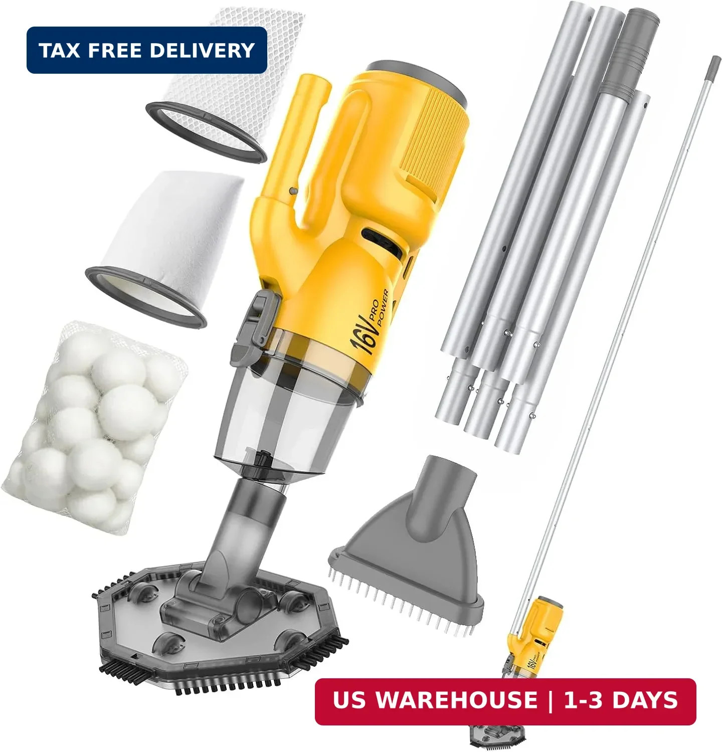 16V Cordless Handheld Pool Vacuum – 26,000Pa Hyper Suction, 3-Stage 3D Fiber Bal