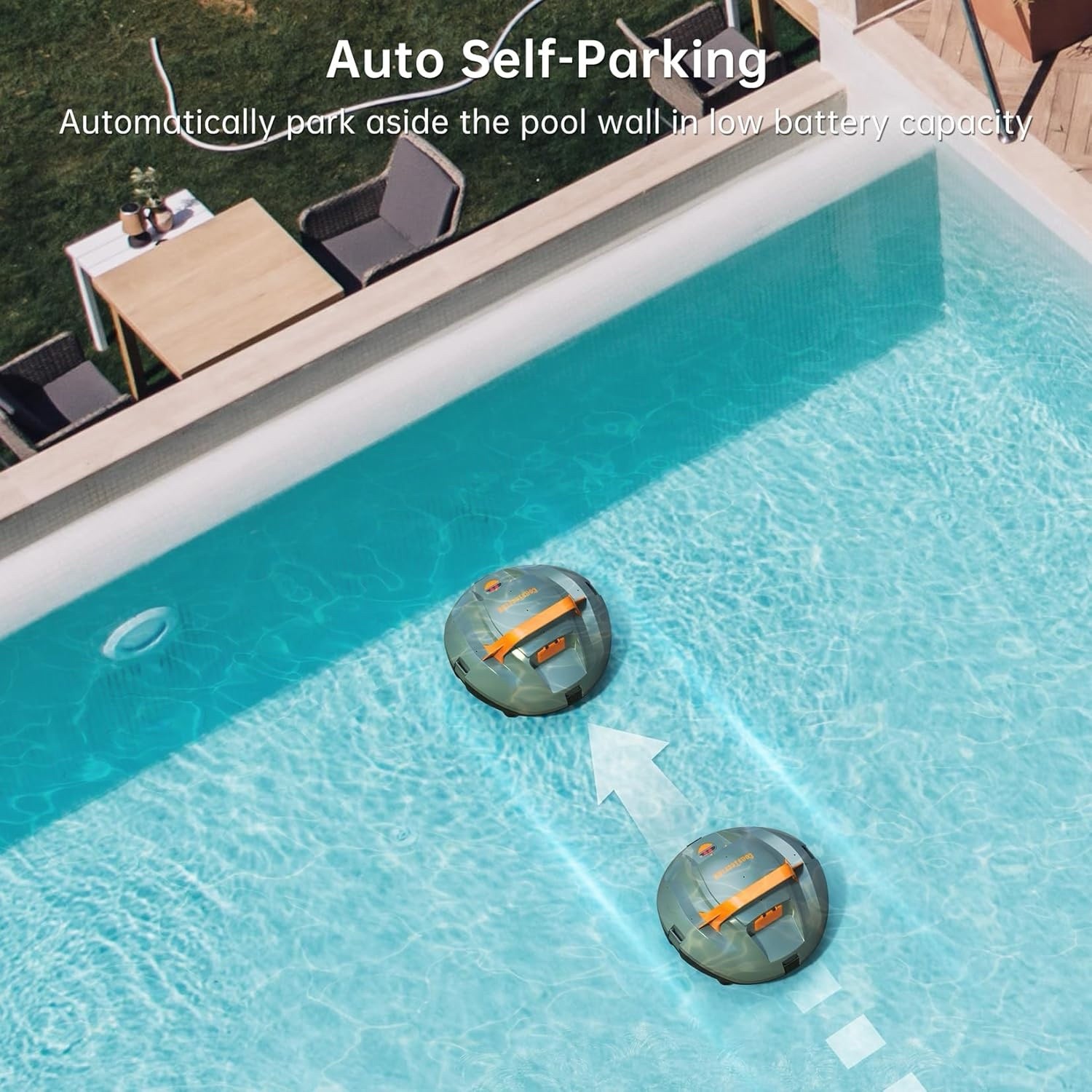 Robotic Pool Cleaner, Cordless Pool Vacuum Robot with 120Mins Runtime,