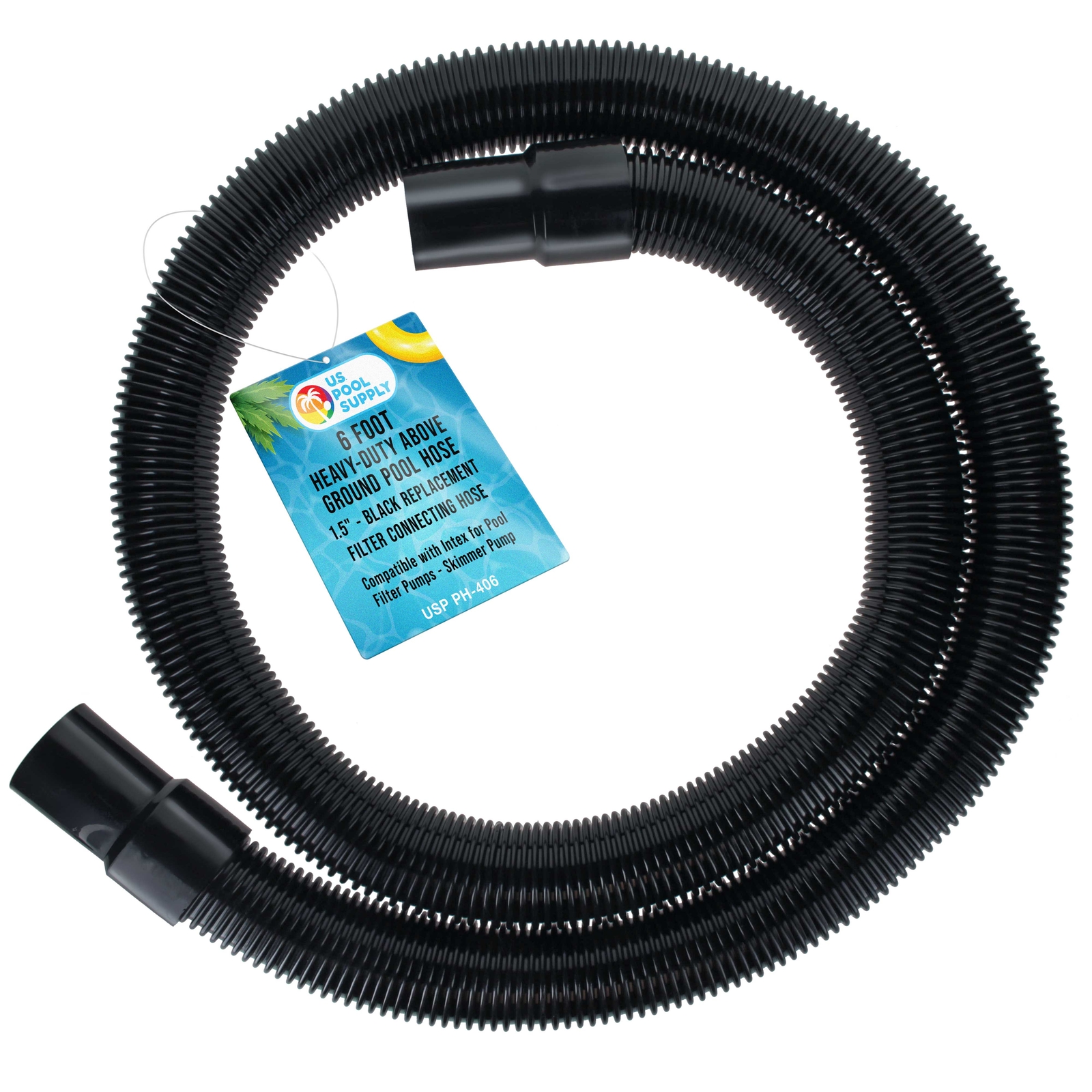 6 Foot Heavy-Duty Above Ground Pool Hose, 1.5&Prime; – Black Filter Connecting Hose