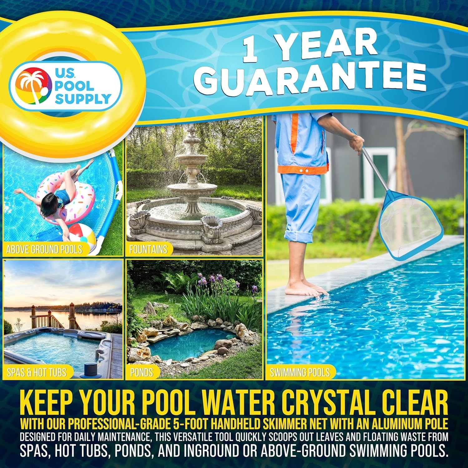 12×30 Ultra Fine Pool Skimmer Net Leaf Scoop w/ Handle Spa Hot Tub Pool