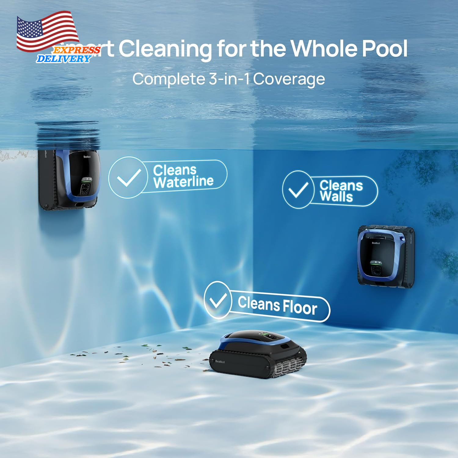 Aquasense 2 Cordless Robotic Pool Vacuum Cleaner Double-Pass Waterline Scrubbing
