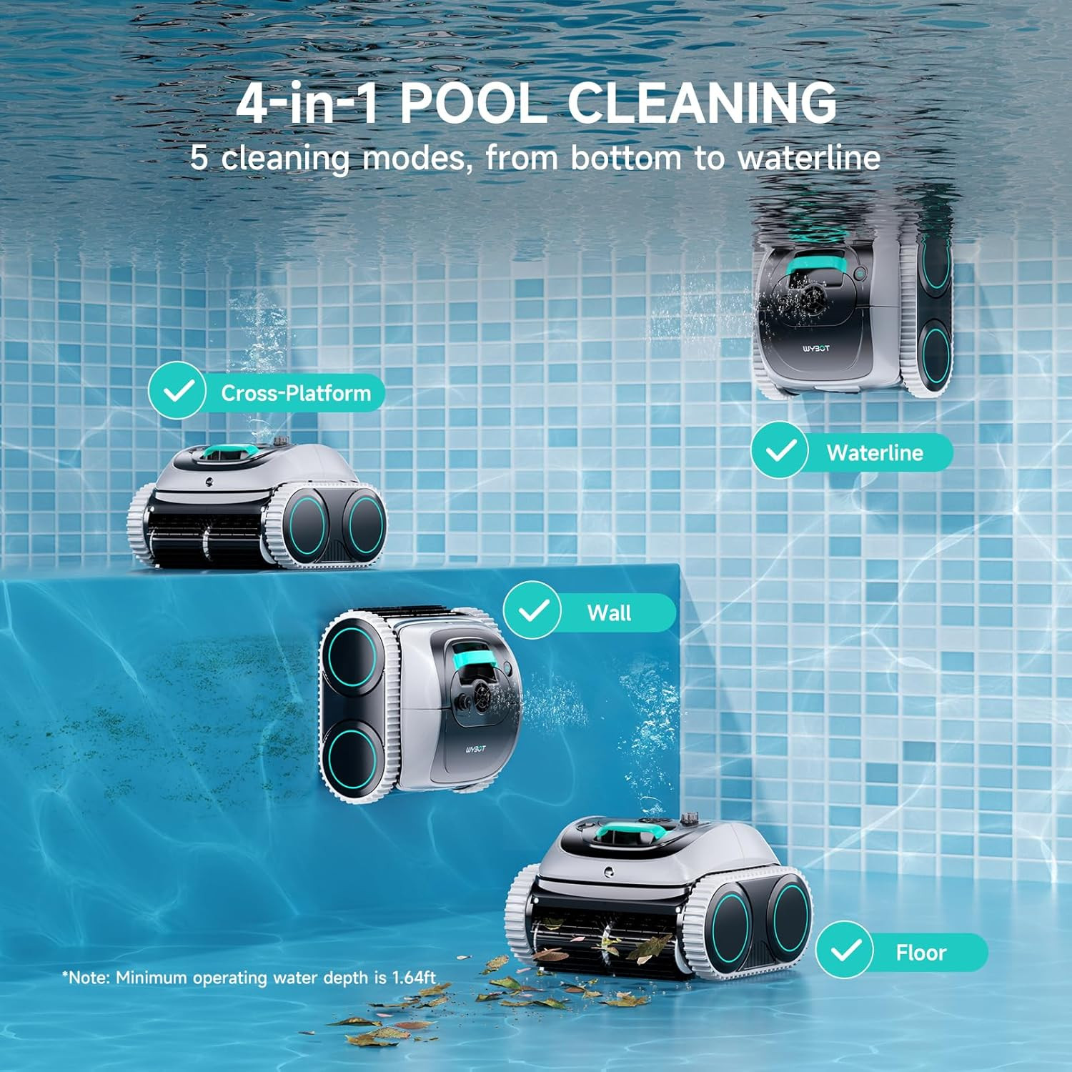 WYBOT C1 Robotic Pool Vacuum for Inground & Above Ground Pool, 4-in-1 Cordless R
