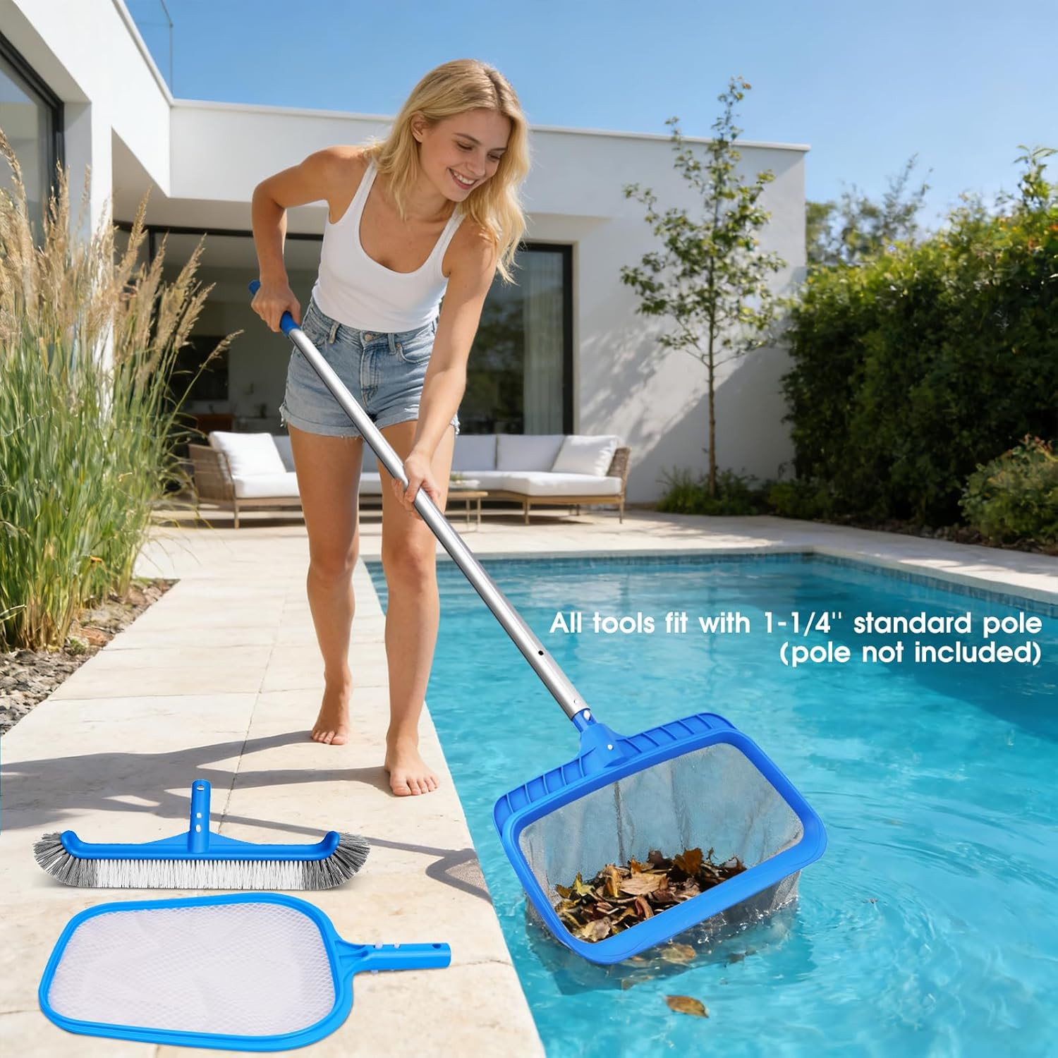 3-in-1 TidyMister Pool Cleaning Kit – 18 » Pool Net with Deep Bag & 18 » Pool Br