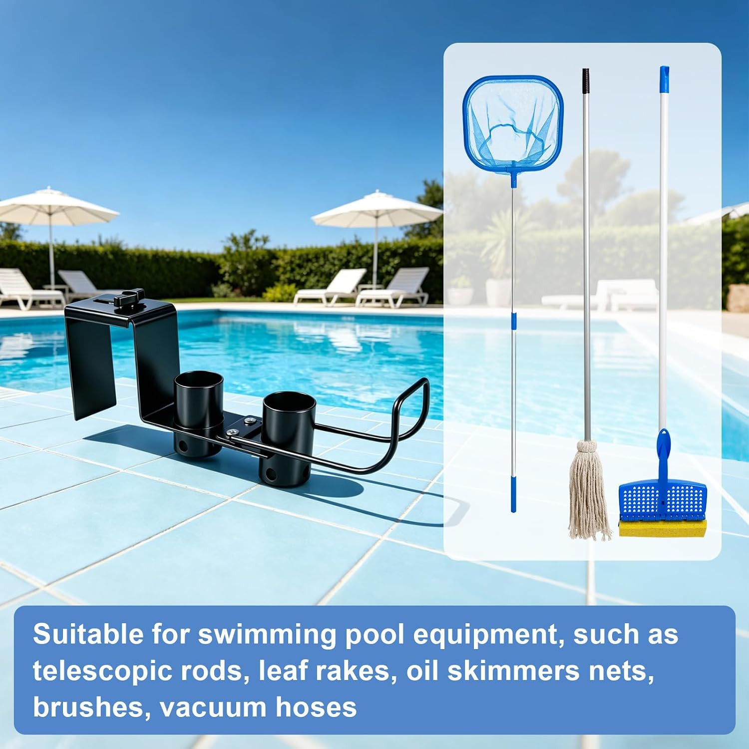 2 Pack Adjustable Pool Fence Hooks, Heavy Duty Metal Pool Tool Pole Hangers for
