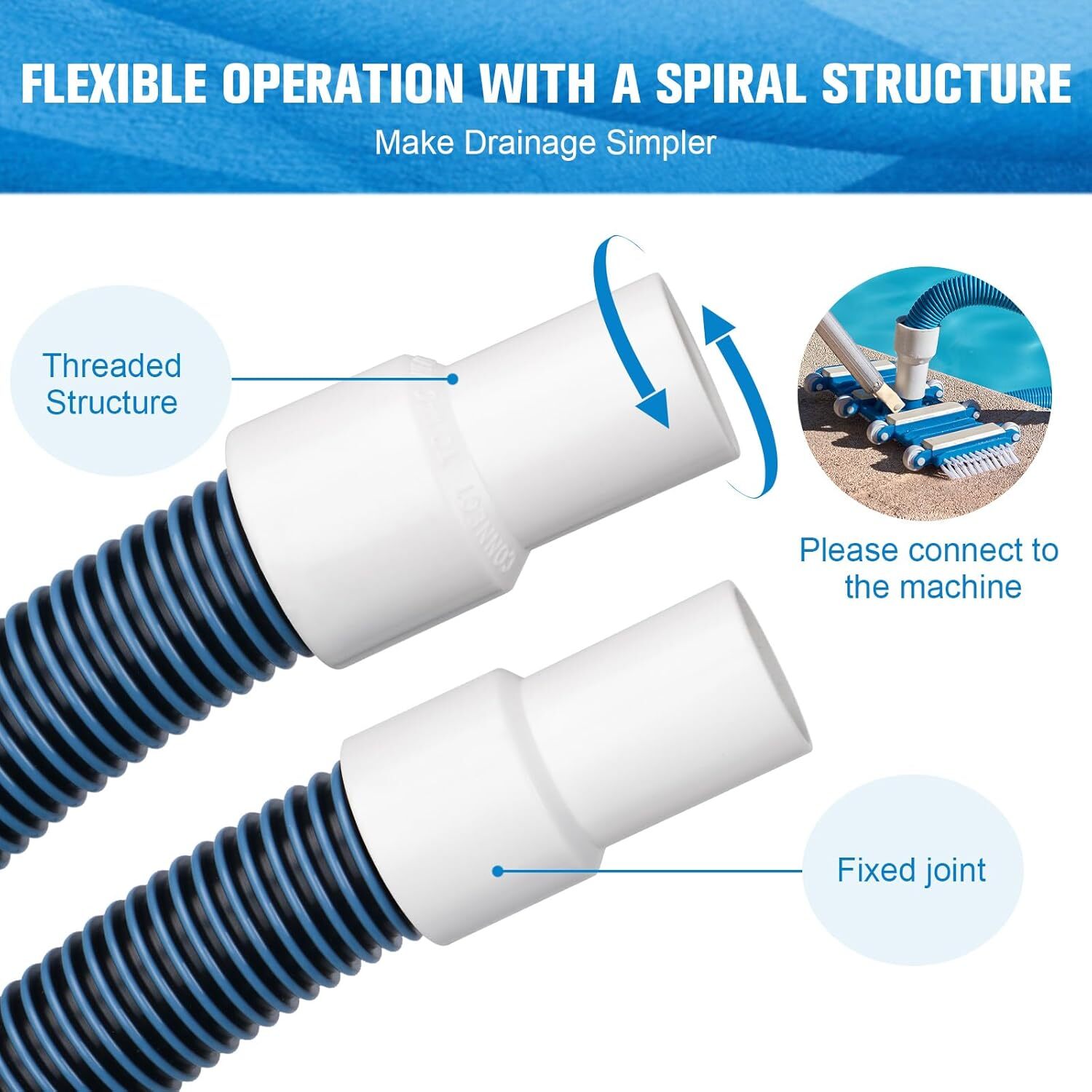30FT Heavy Duty Pool Vacuum Cleaning Hose with Swivel Cuff 1-1/2&Prime; Diameter