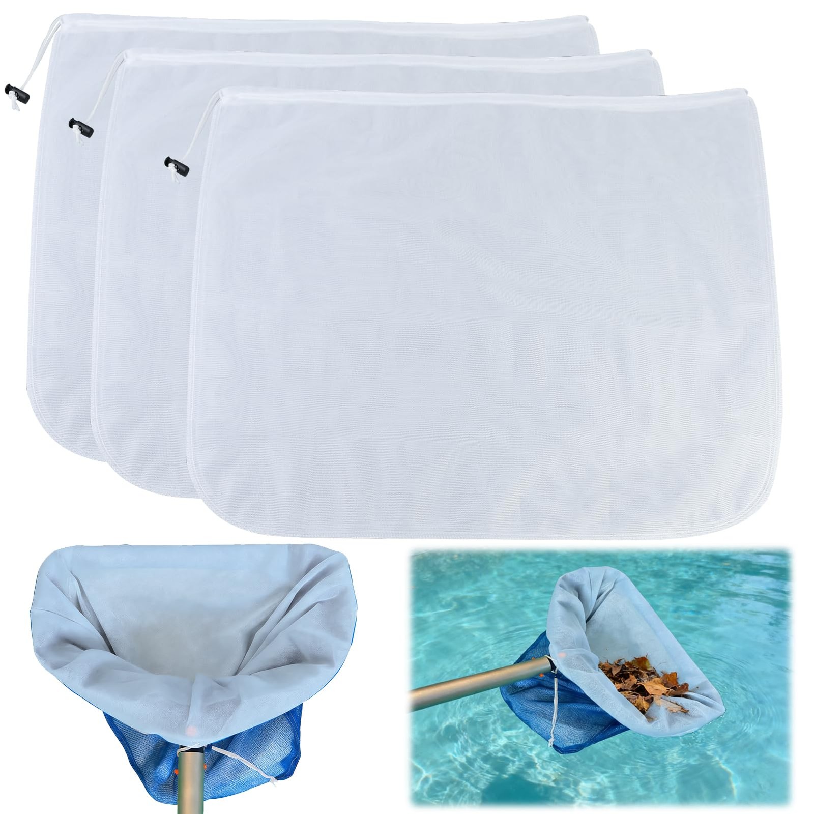 « 3Pack Adjustable Mesh Pool Skimmer Nets for Leaf Rake Cleaning 26×22 Inch »