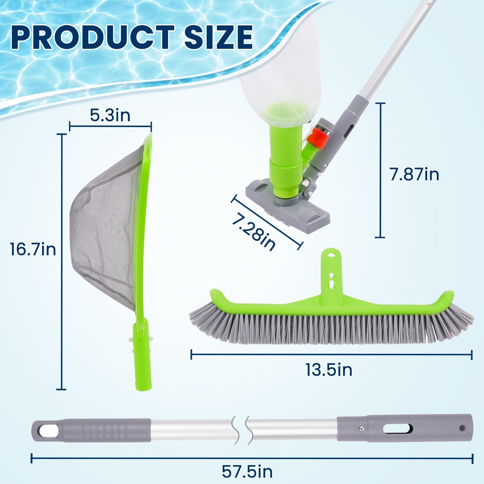 Deluxe Pool Cleaning Kit – Spa Jet Vacuum, Brush, Skimmer Net & 57.5&Prime; Pole for A