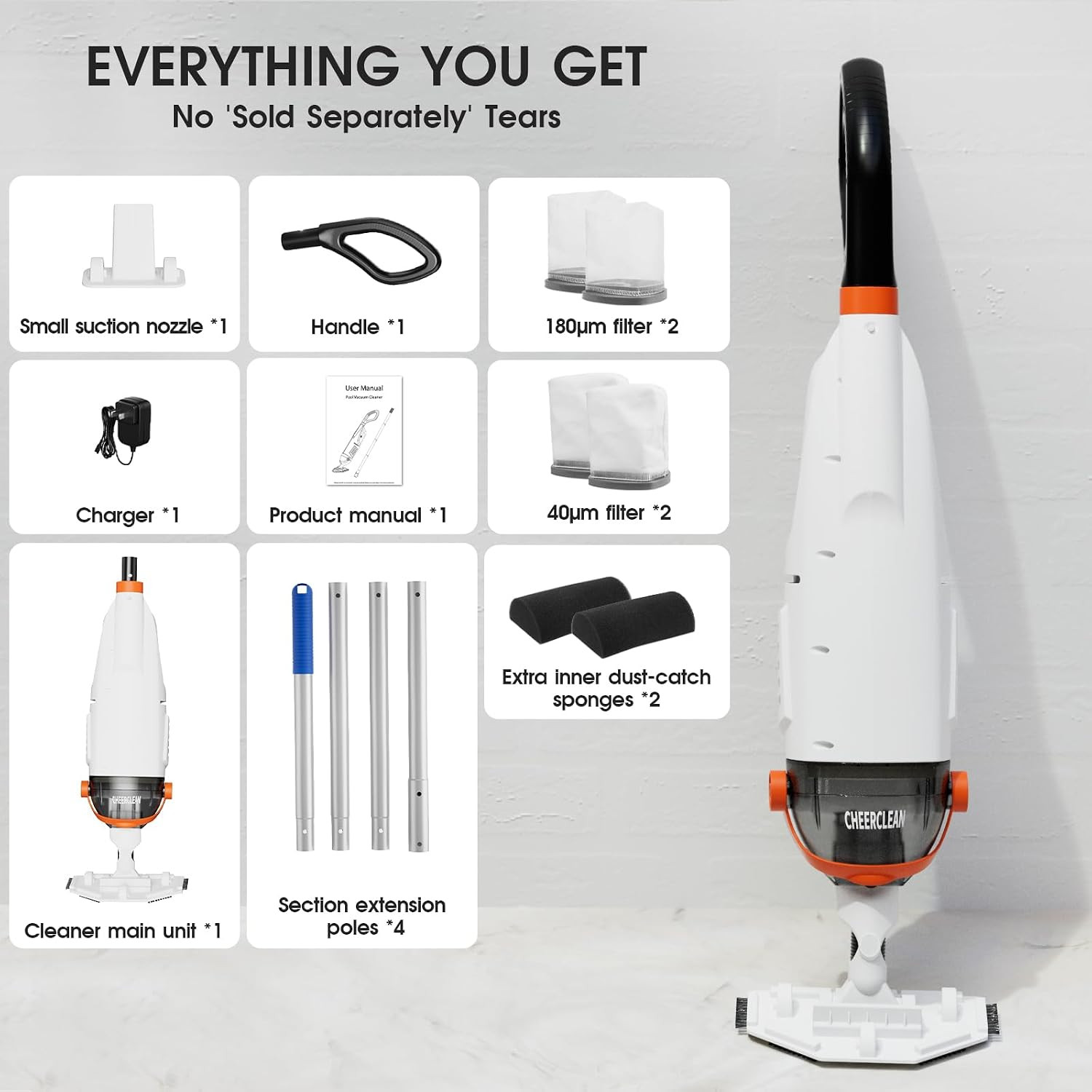 Cordless Handheld Pool Vacuum for above Ground Pools – Upgraded 26.5GPM Real Suc