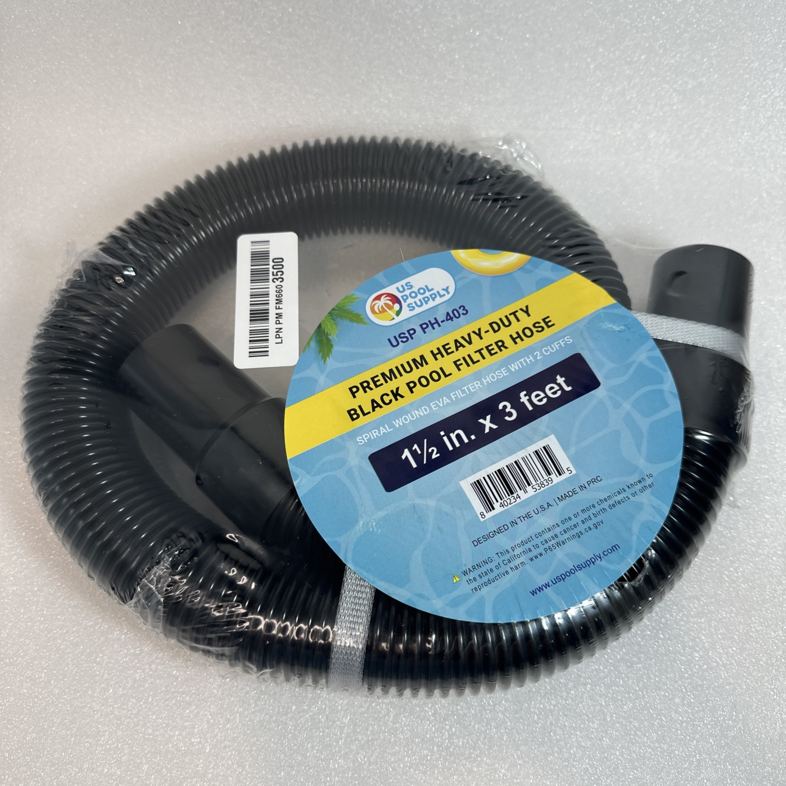 3 Foot Heavy-Duty Pool Hose, 1.5&Prime; – Black Filter Hose US Pool Supply USP PH-403