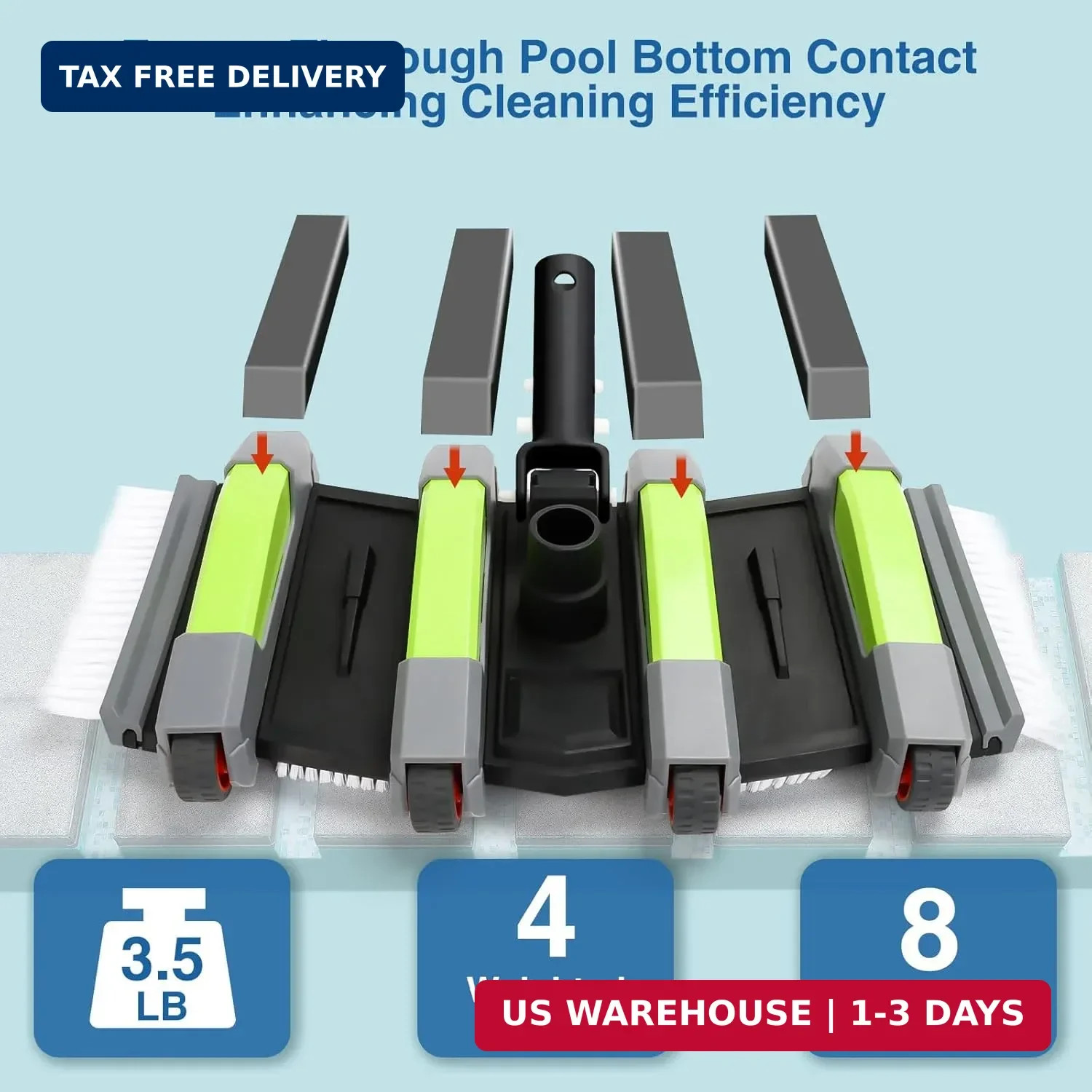 Pool Cleaning Vacuum Head with Wheels & 1-1/4&Prime;, 1-1/2&Prime; Hose Adapter，Heavy Duty P