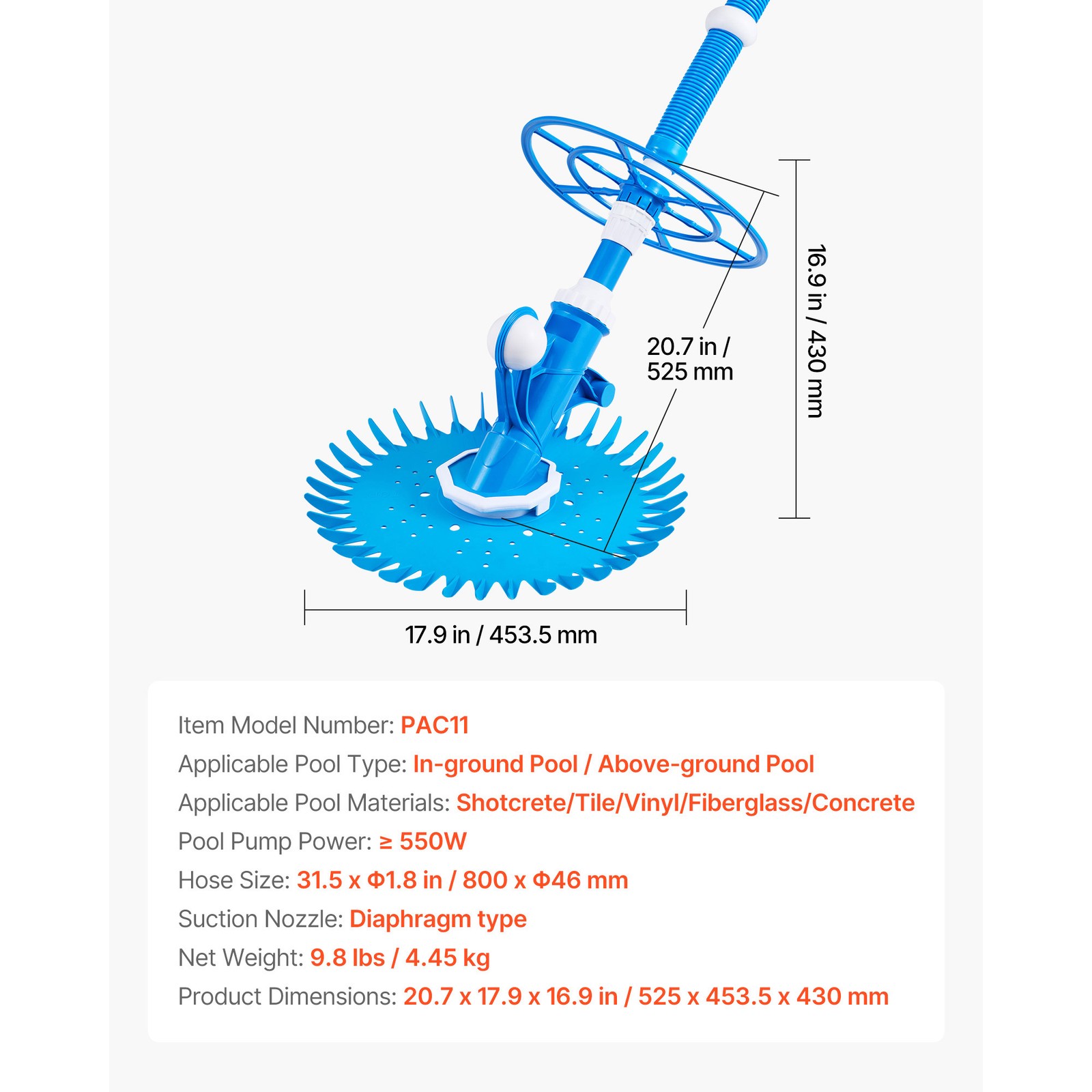 Uimoso Automatic Pool Vacuum Cleaner for In-Ground and Above-Ground Pools