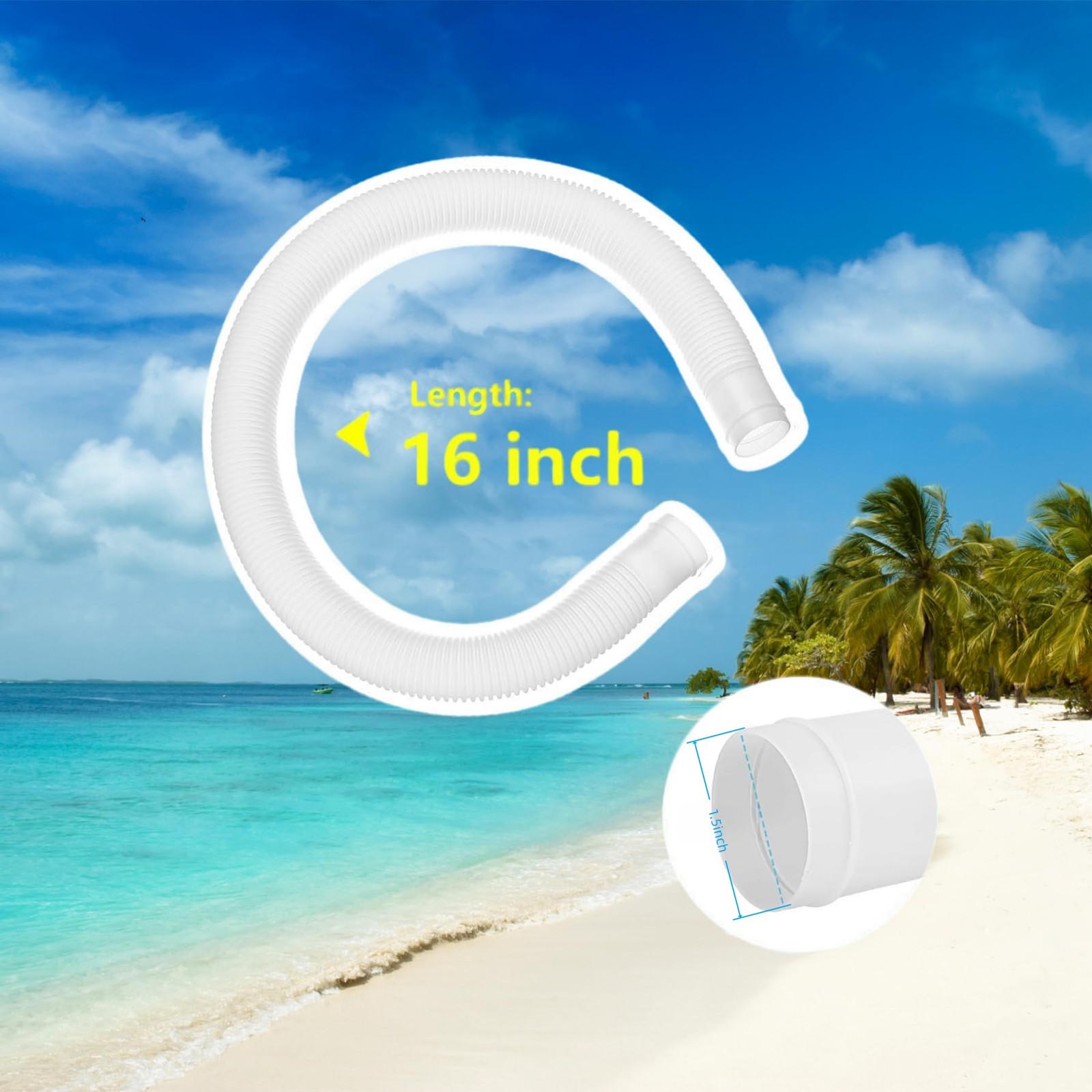 2 Pcks 1-1/2 Inch Pool Pump 1.5 inches x 16 inches, 1-1/2inch 2pack white