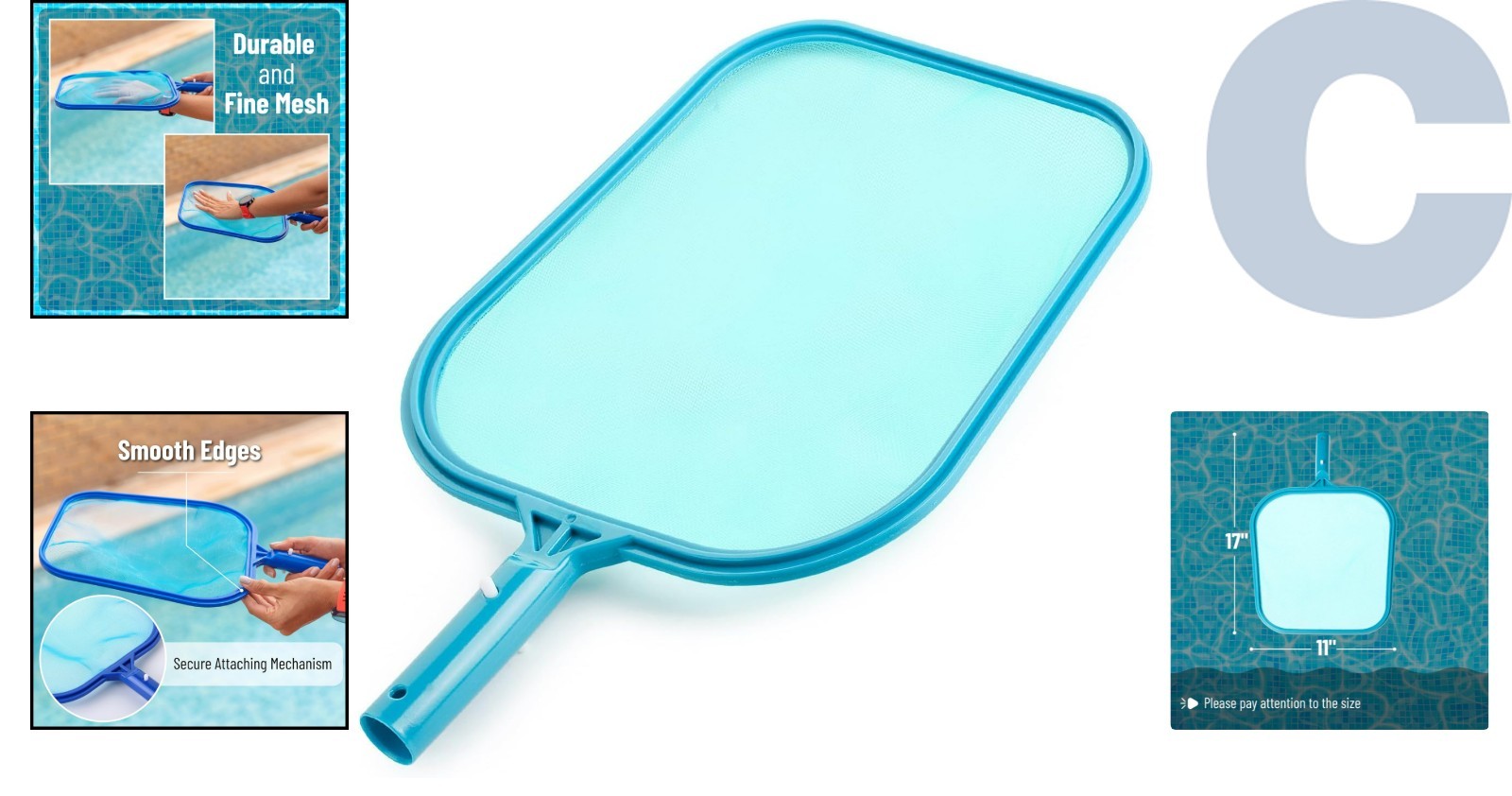 Sky Blue Heavy-Duty Pool Skimmer Net – Efficient Cleaning & Easy Maneuvering