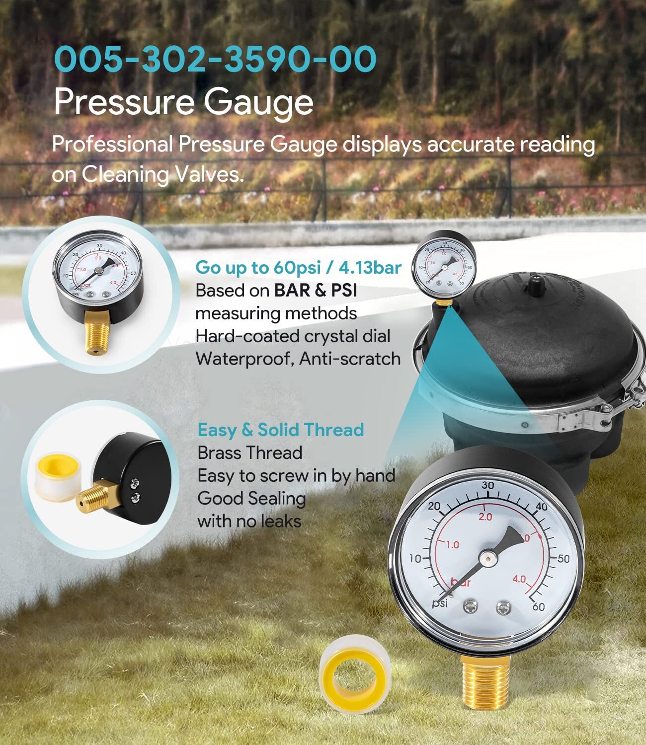 005-302-3590-00 Pressure Gauge for Paramount All Cleaning Valves, Caretaker