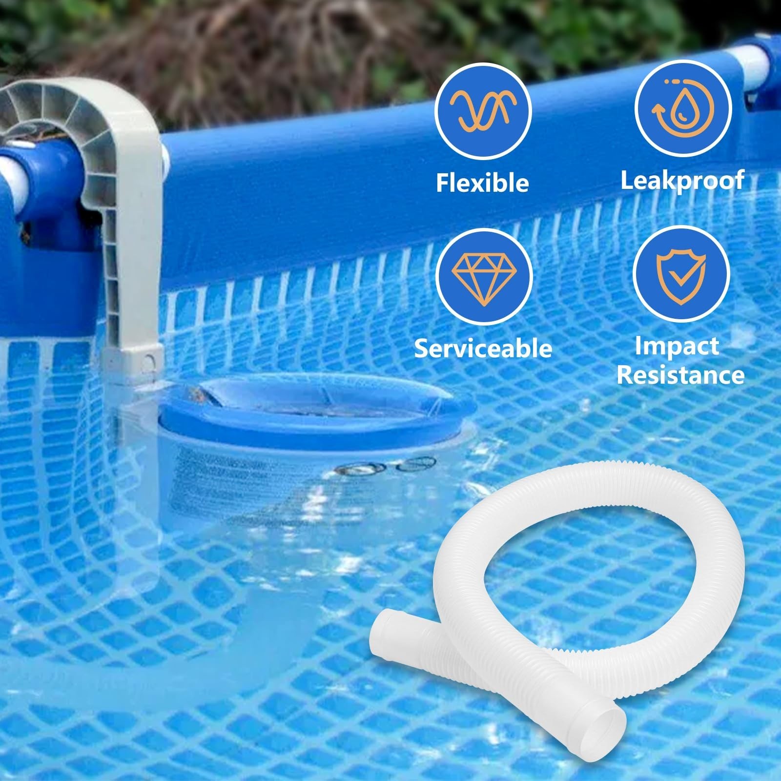 1.5&Prime; x 3ft Pool Skimmer Hose Replacement for Above Ground Pools – 2 Pack