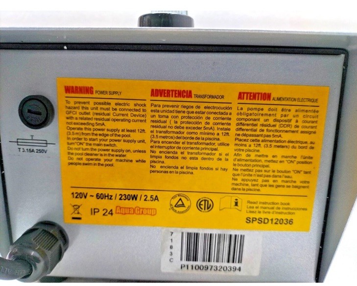 AQUABOT 7176DC2 POOL ROVER HYBRID POWER SUPPLY – 120V-60Hz-230W-2.5A