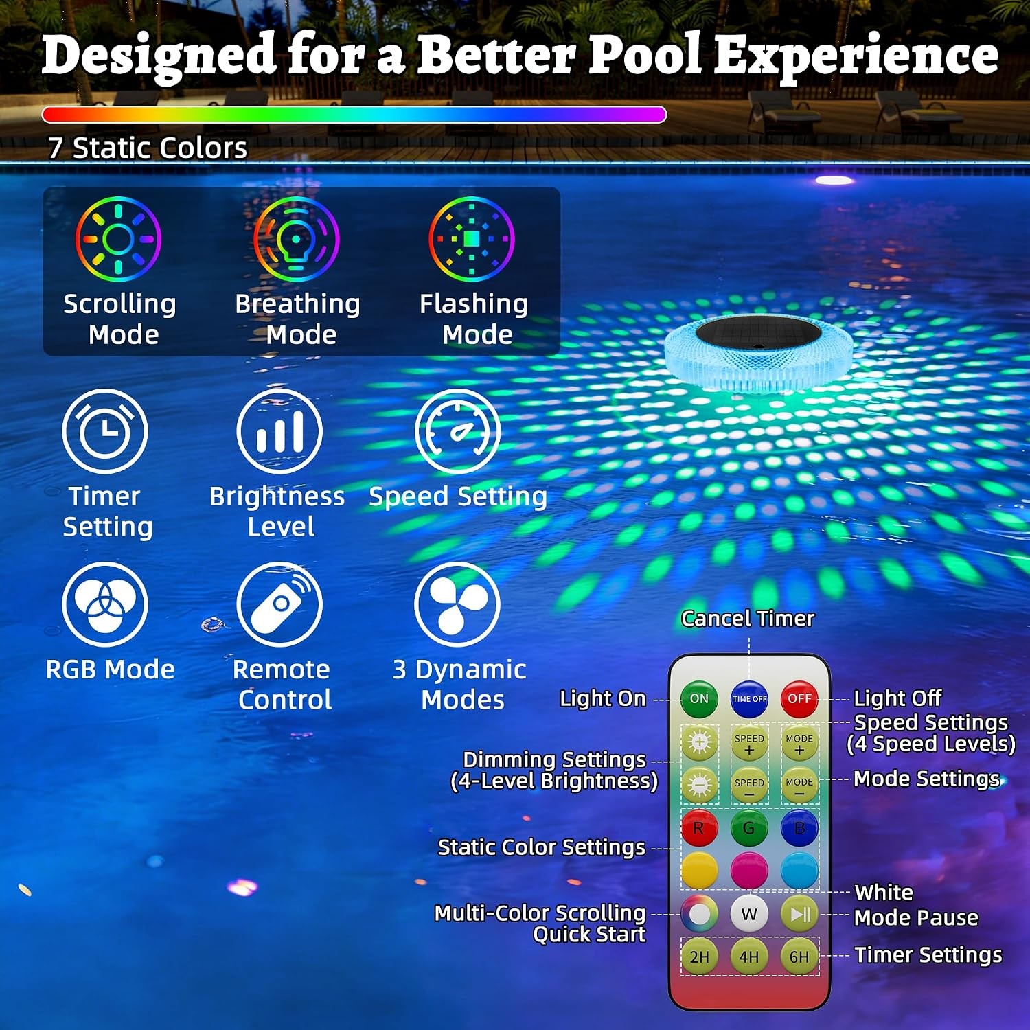 Floating Solar Pool Ionizer RGB LED Light Remote Control