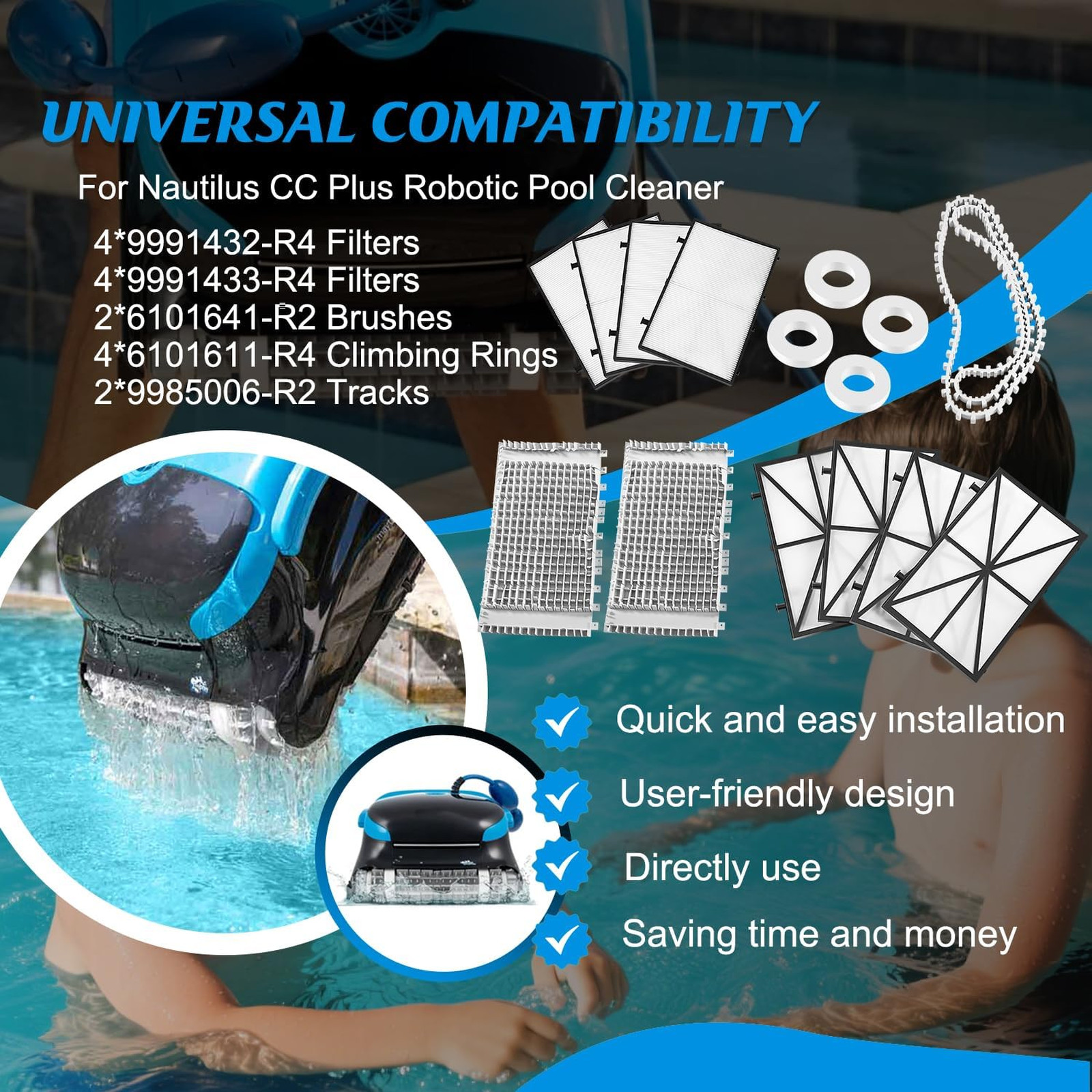 Pool Cleaner Tune-up Kit for Dolphin Nautilus CC Plus Includes Filters Brushes