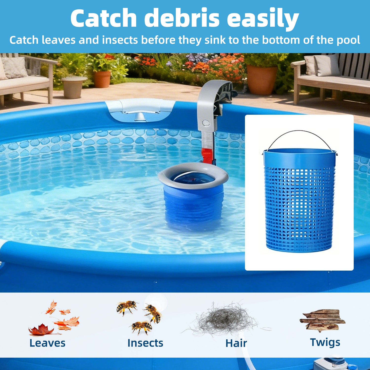 Adjustable Clip Hanging Pool Debris Filter–For Above Ground Floating Dirt&Leaves