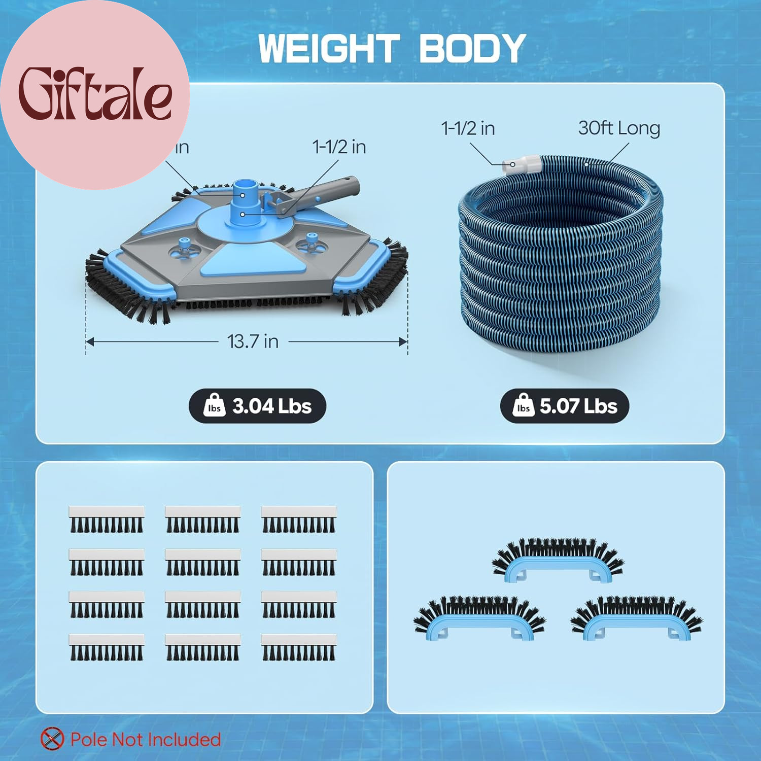 Upgrade Pool Vacuum Head with Side Brush & 360° Swivel Cuff, Heavy Duty Manual K