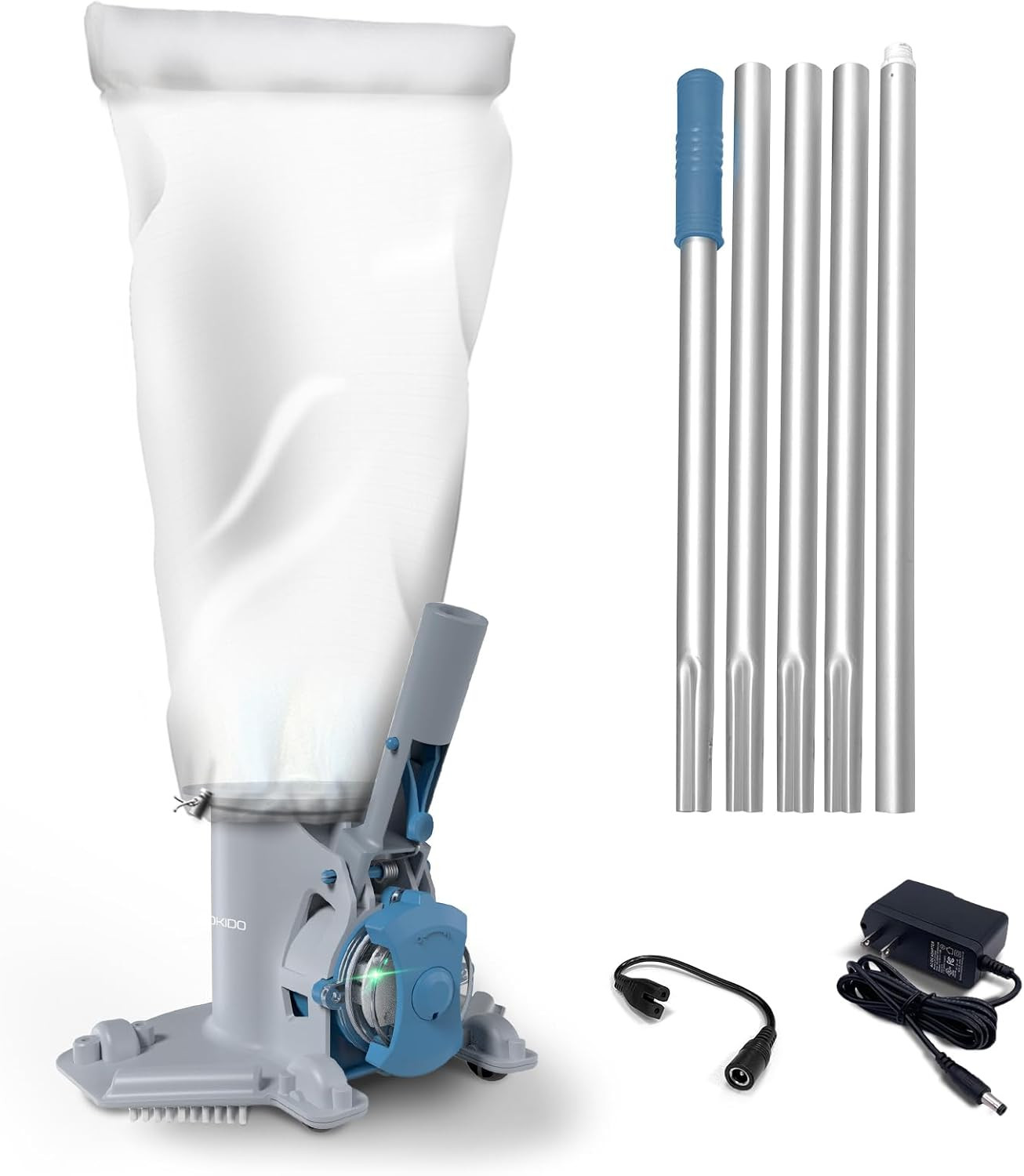 Rechargeable Medium Duty Pool Leaf Vacuum Cleaner with Pole, Runs 75-Mins, for P