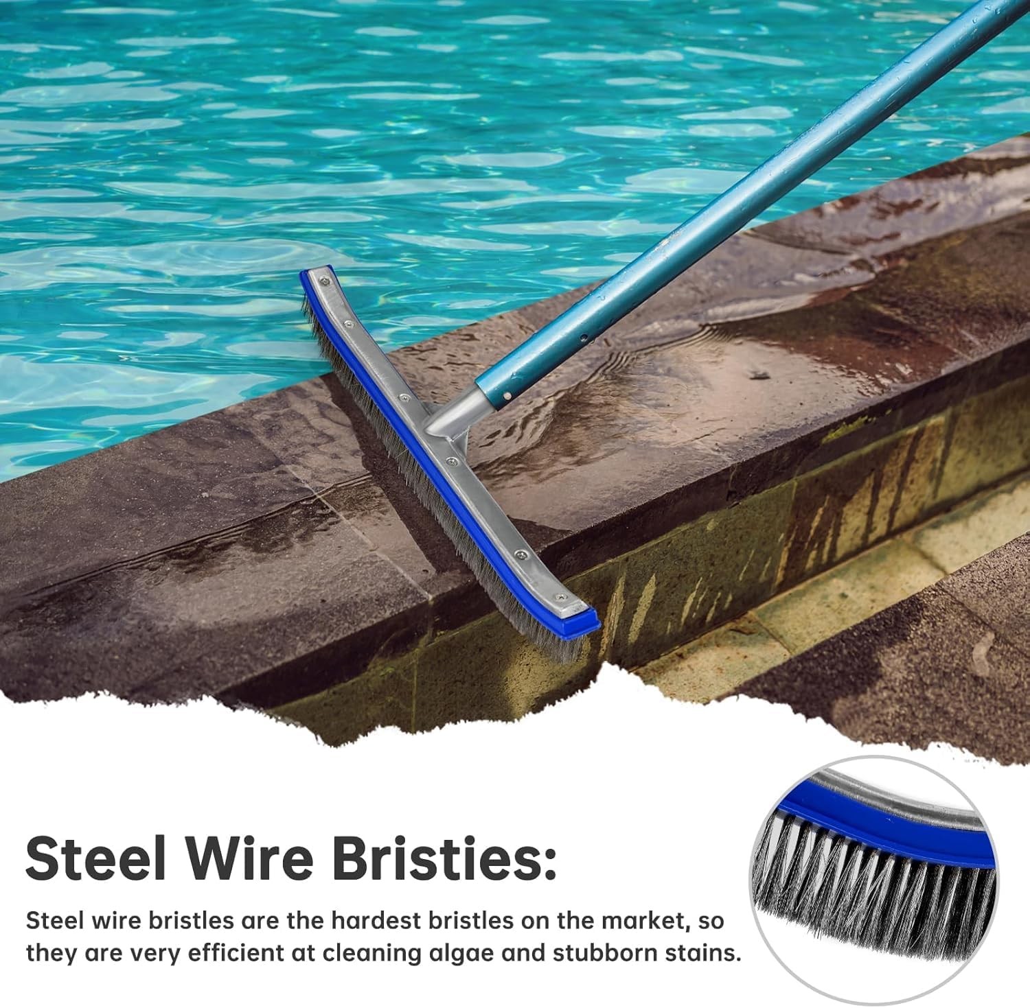 Pool Brush Head | 18&Prime; Heavy Duty Floor Brush | Stainless Steel Brush | Metal …
