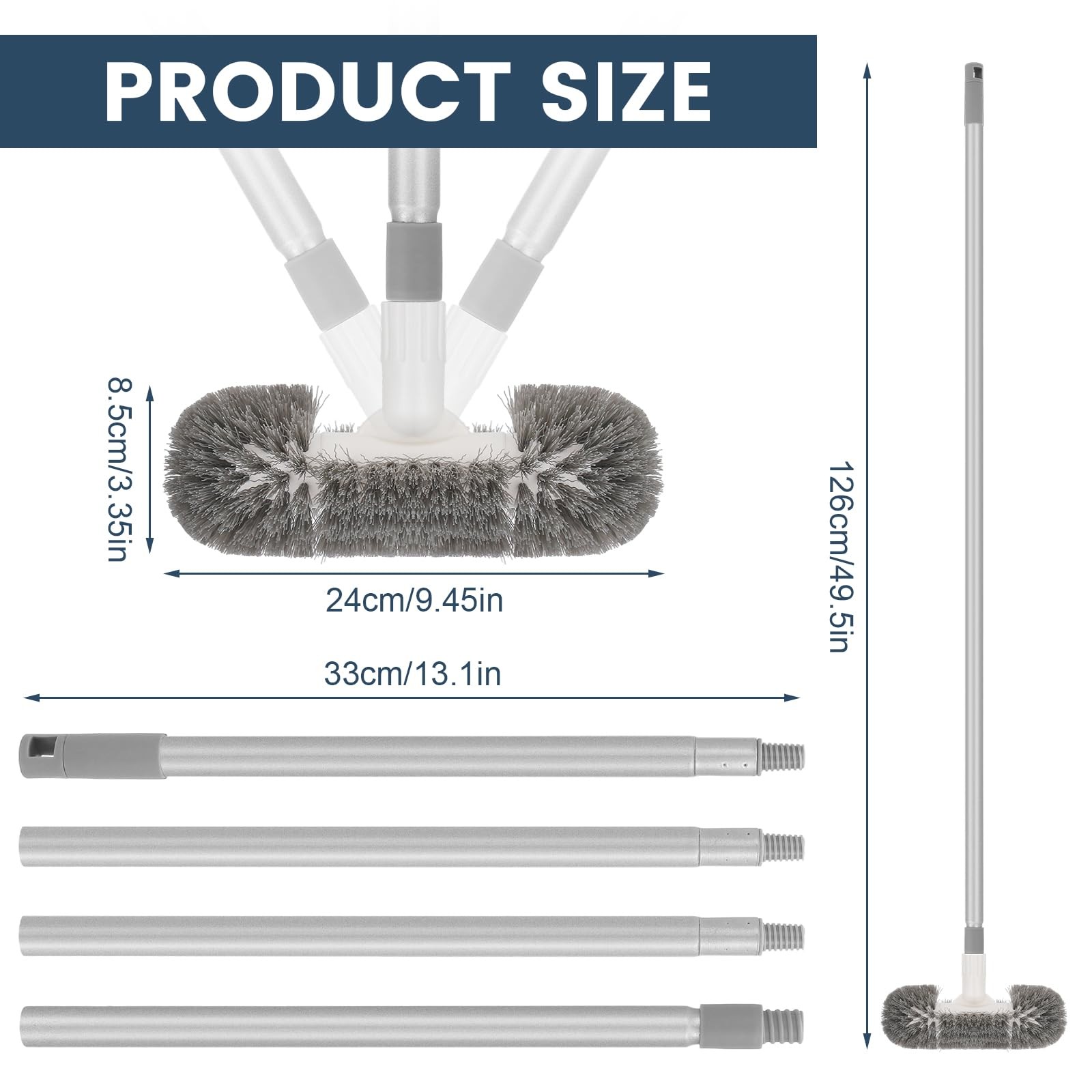 51&Prime; Deck Brush with 360° Swivel Scrubber for Boat, Pool, Tile, and Patio