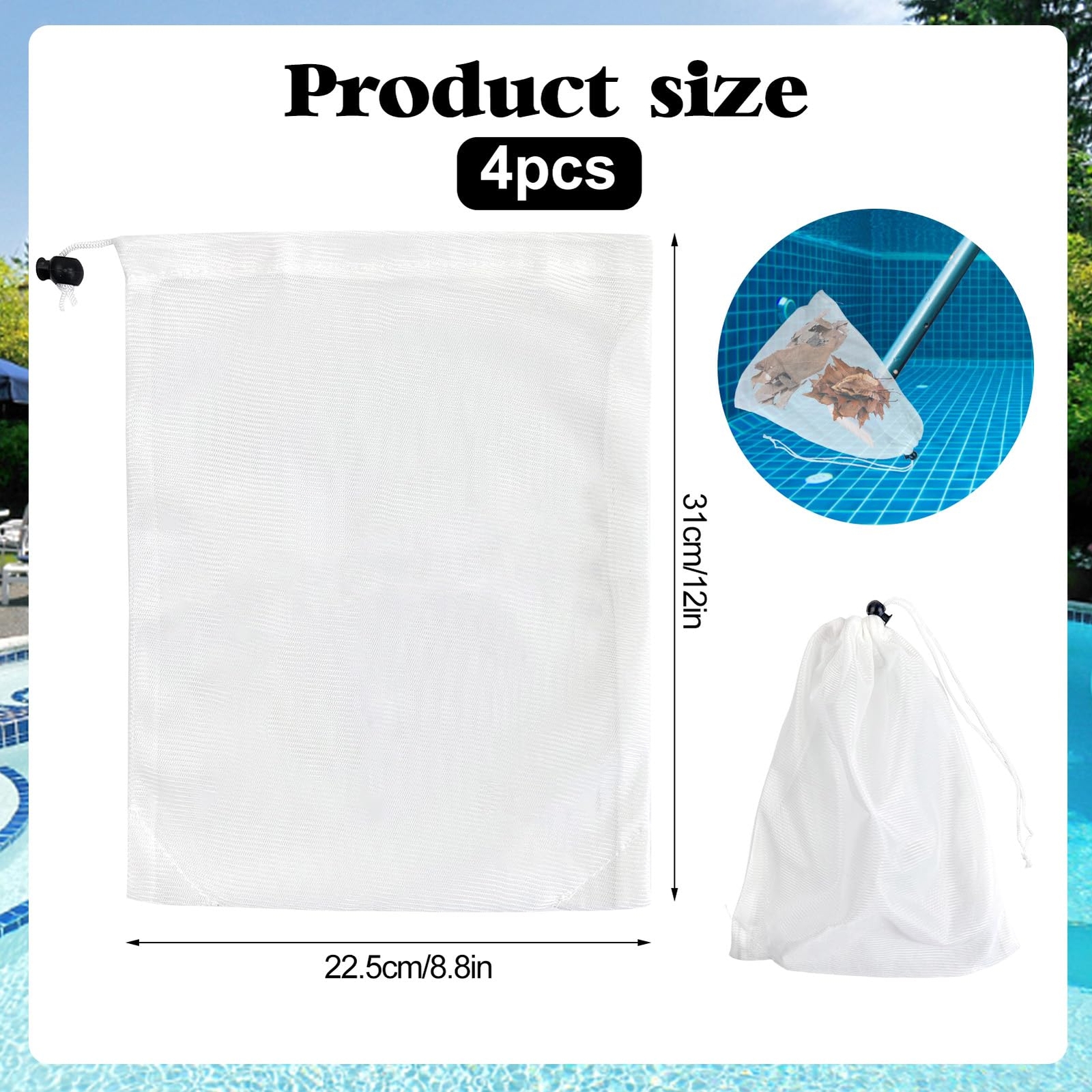 2 Pack 24×16 Inch Pool Leaf Vacuum Net Bag Replacement for Swimming Pool