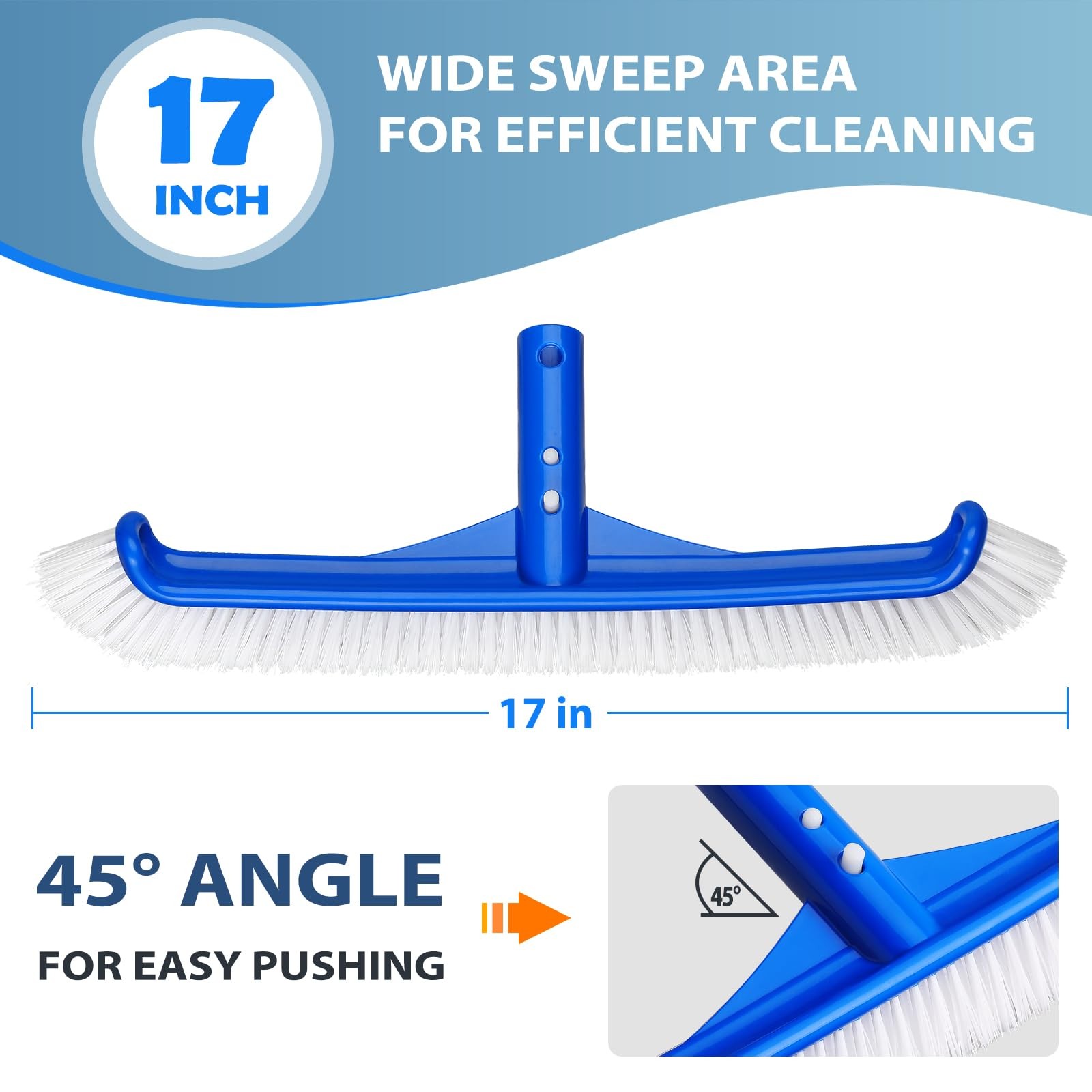 Pool Brush – 17&Prime; Pool Brush Head for Cleaning Pool Walls, Curved Ends High-Ef…