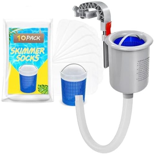 Above Ground Pool Skimmer with 10-Pack Skimmer Socks, Wall Mount Surface Skim…