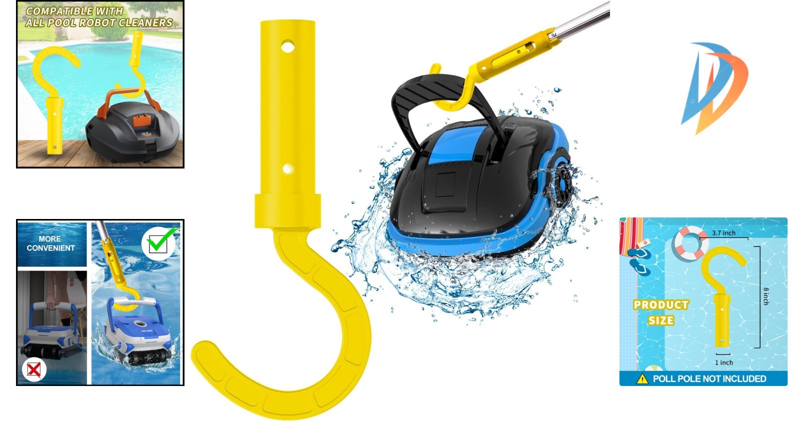 Durable Yellow Accessory Hook for All Robotic Pool Cleaners – Easy Retrieval