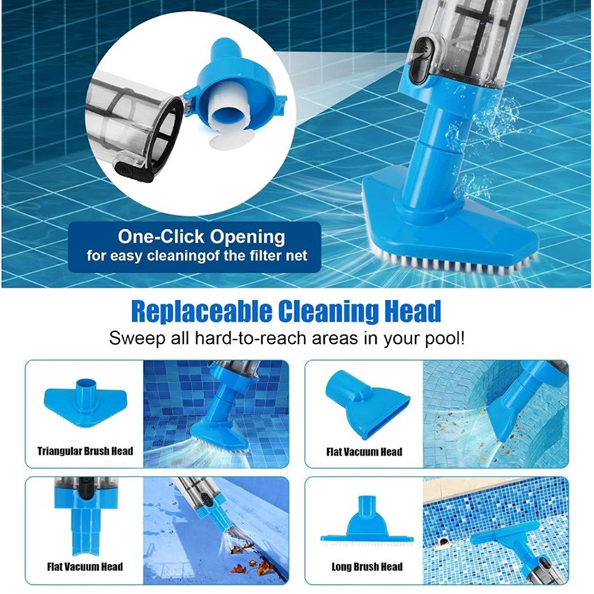 3 IN 1 Portable Pool Vacuum Cleaner Cordless Rechargeable Handheld Pool Cleaner