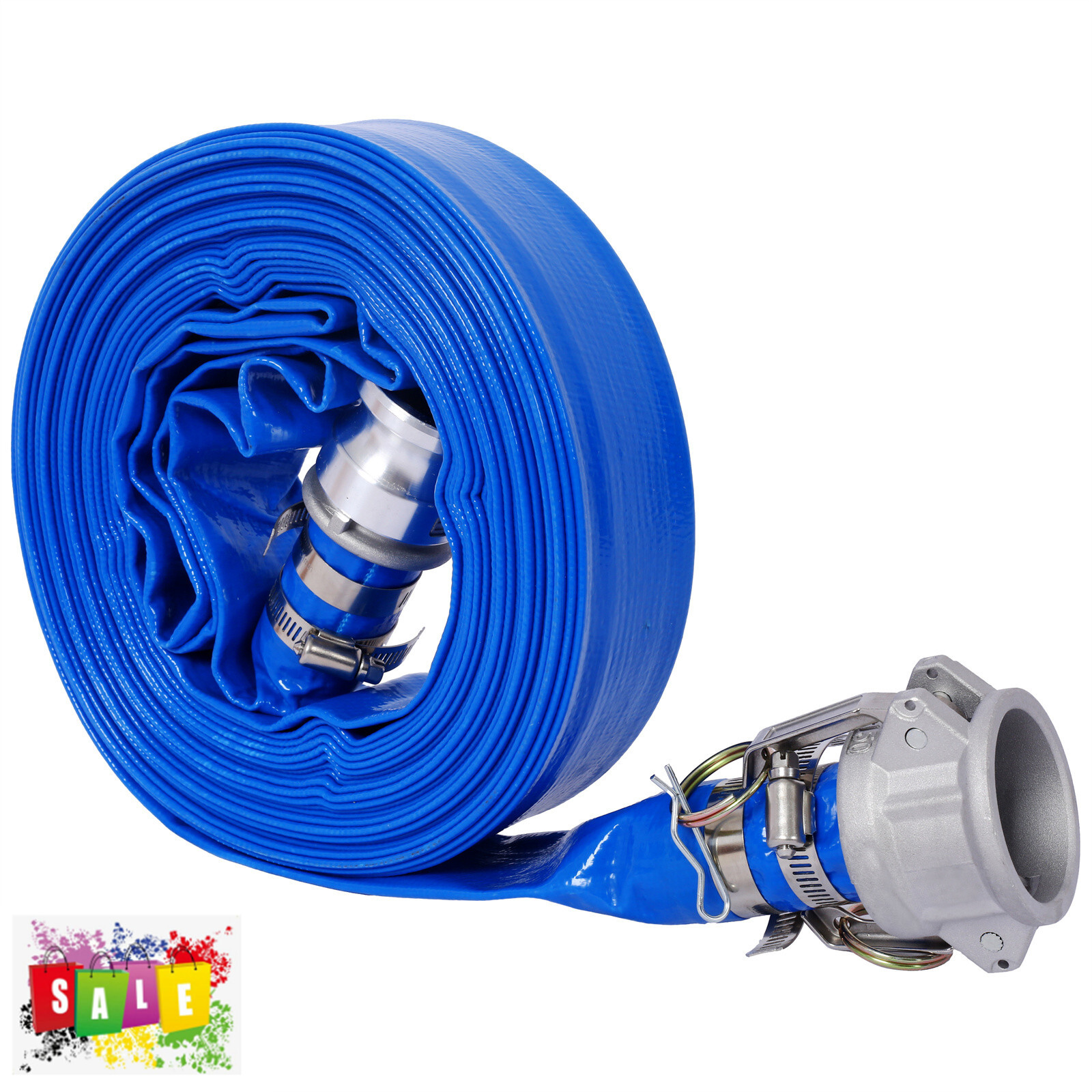 Discharge Hose 1.5&Prime;x 50FT PVC Lay Flat Hose Backwash Drain Hose with Clamp Lock