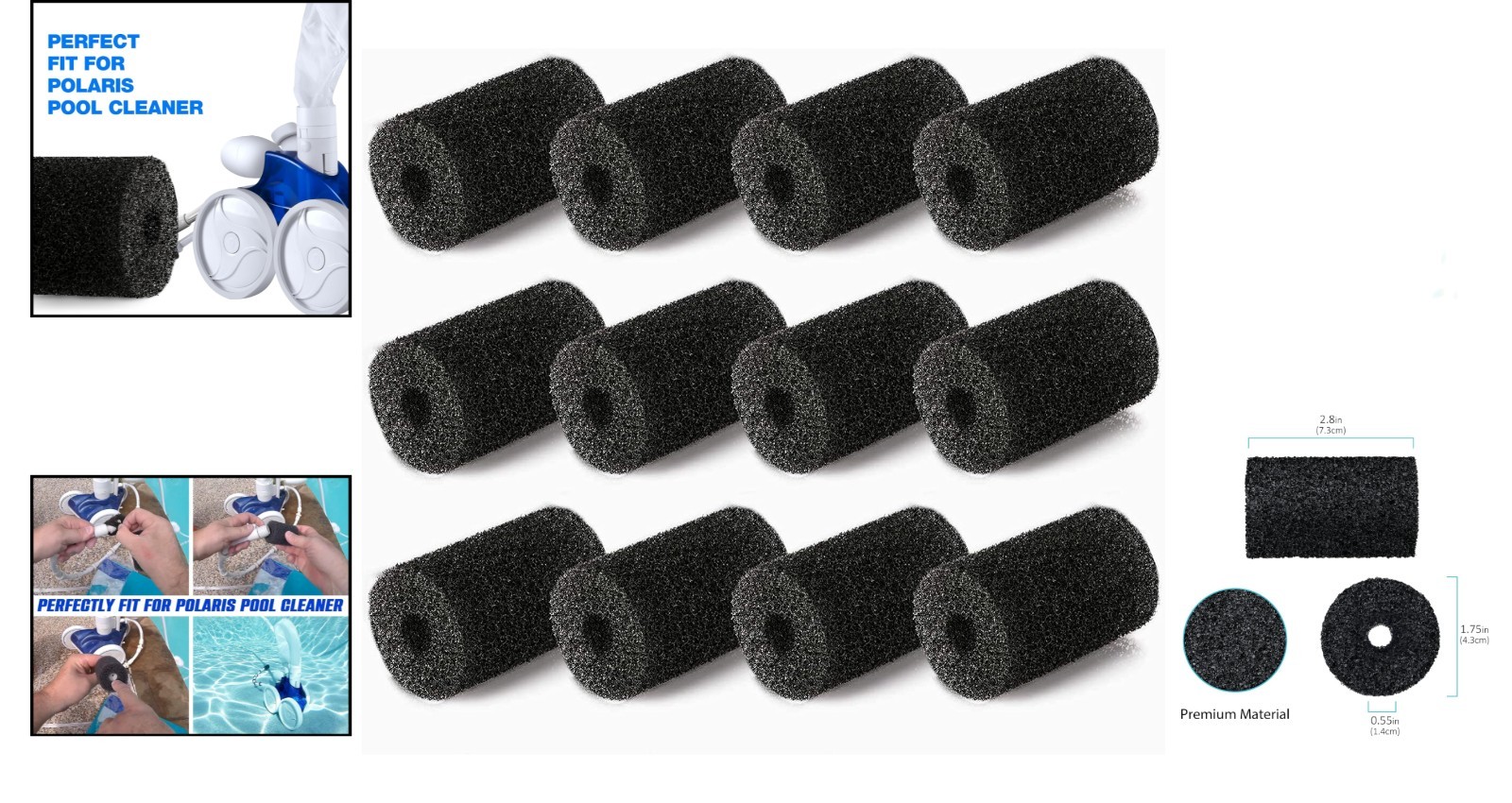 Durable 12 Pack Replacement Tail Scrubbers for Polaris Automatic Pool Cleaners